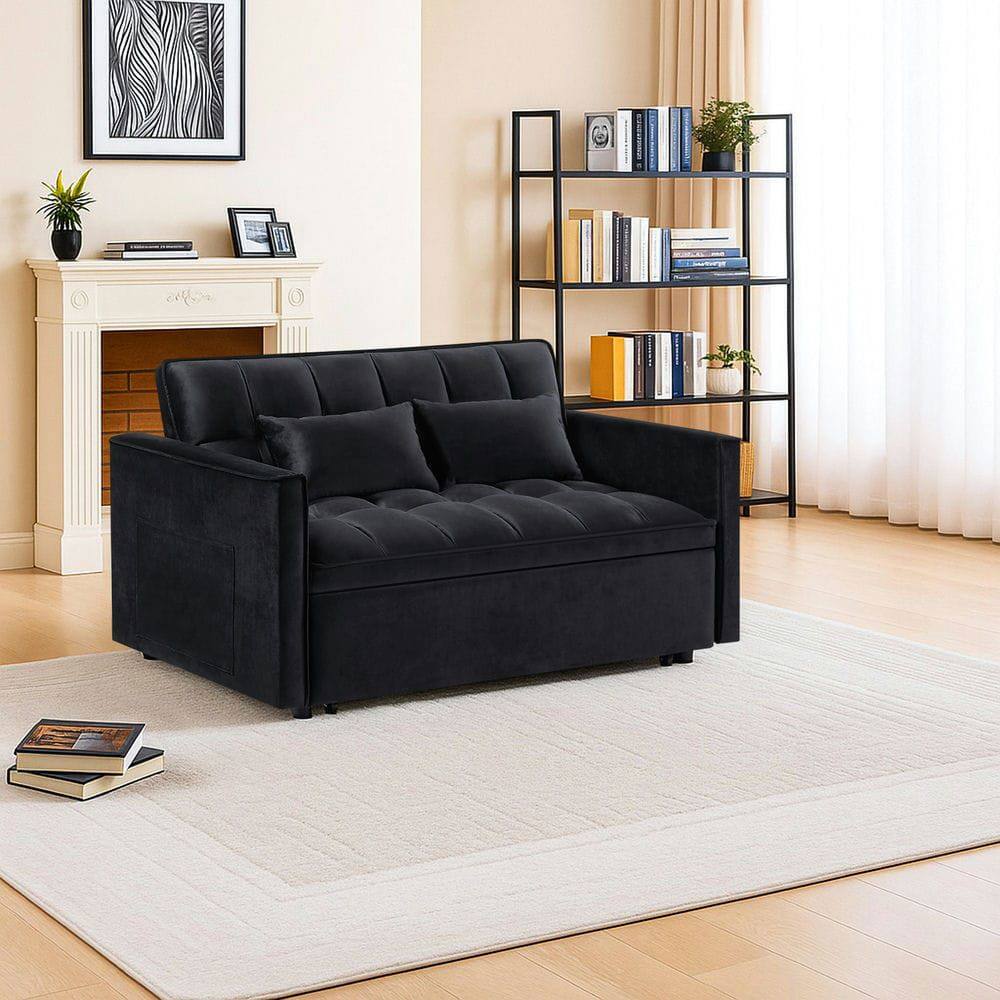 Alt View 5. Resenkos - 54 Inch Adjustable Sofa Bed with Adjustable Backrest, Dual Armrests and Side Storage Pocket for Living Room - Black.