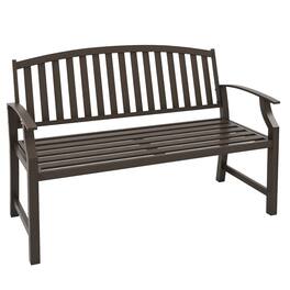 Outsunny - 46" Outdoor Garden Bench, Metal Bench, Wood Look Slatted Frame Furniture for Patio, Park, Porch, Lawn, Yard, Deck - Brown