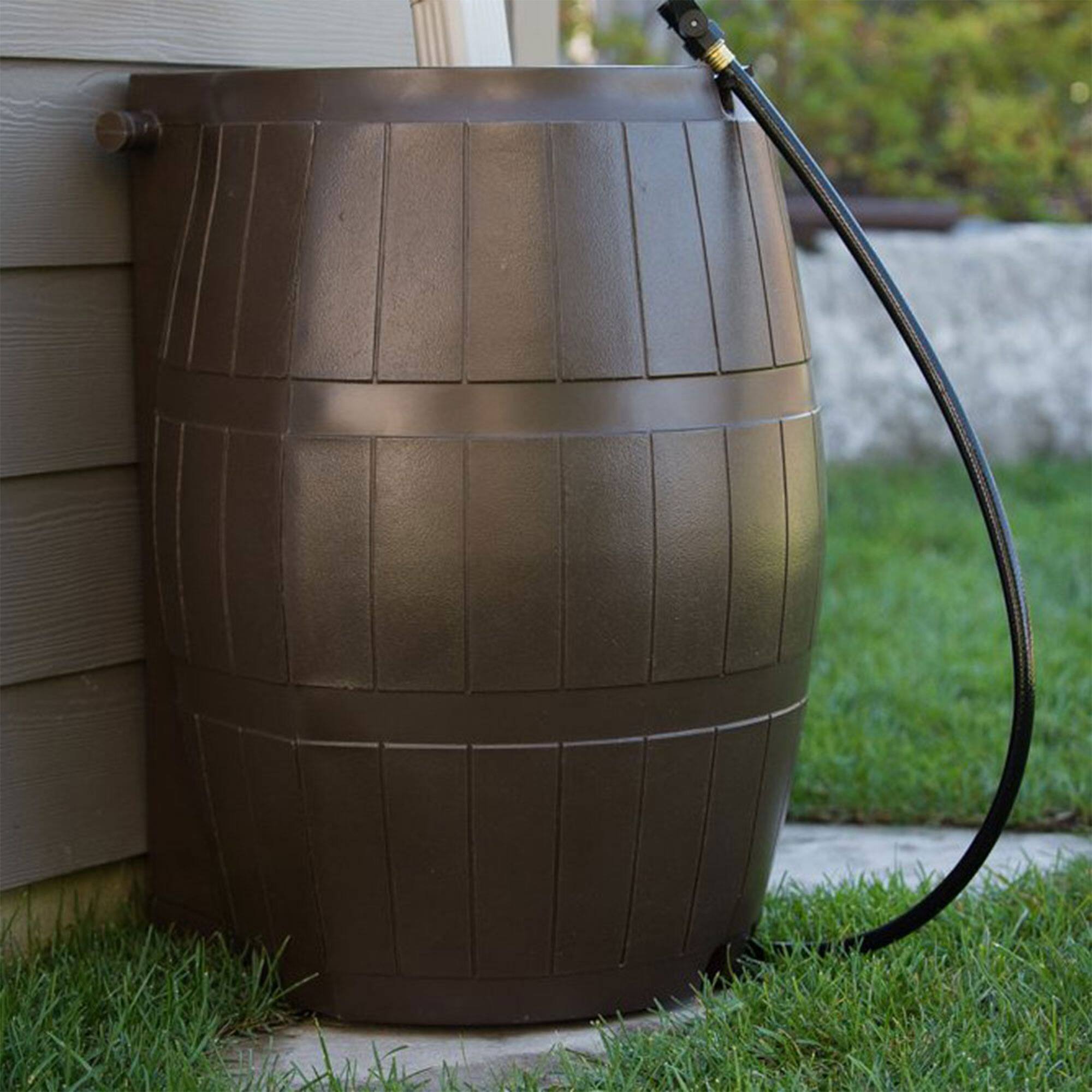 Alt View 4. FCMP Outdoor - FCMP Outdoor RC4000 50 Gallon Outdoor Rain Water Catcher Barrel Container, Brown - Brown.