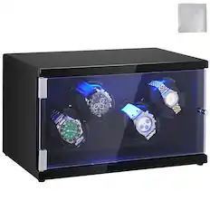 Front. VEVOR - Watch Winder, Watch Winder for 4 Men's and Women's Automatic Watches, with 2 Super Quiet Japanese Mabuchi Motors - Black.
