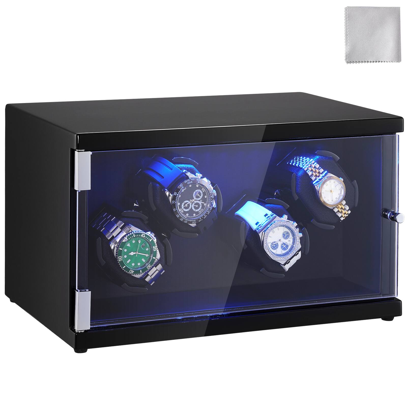 Front. VEVOR - Watch Winder, Watch Winder for 4 Men's and Women's Automatic Watches, with 2 Super Quiet Japanese Mabuchi Motors - Black.