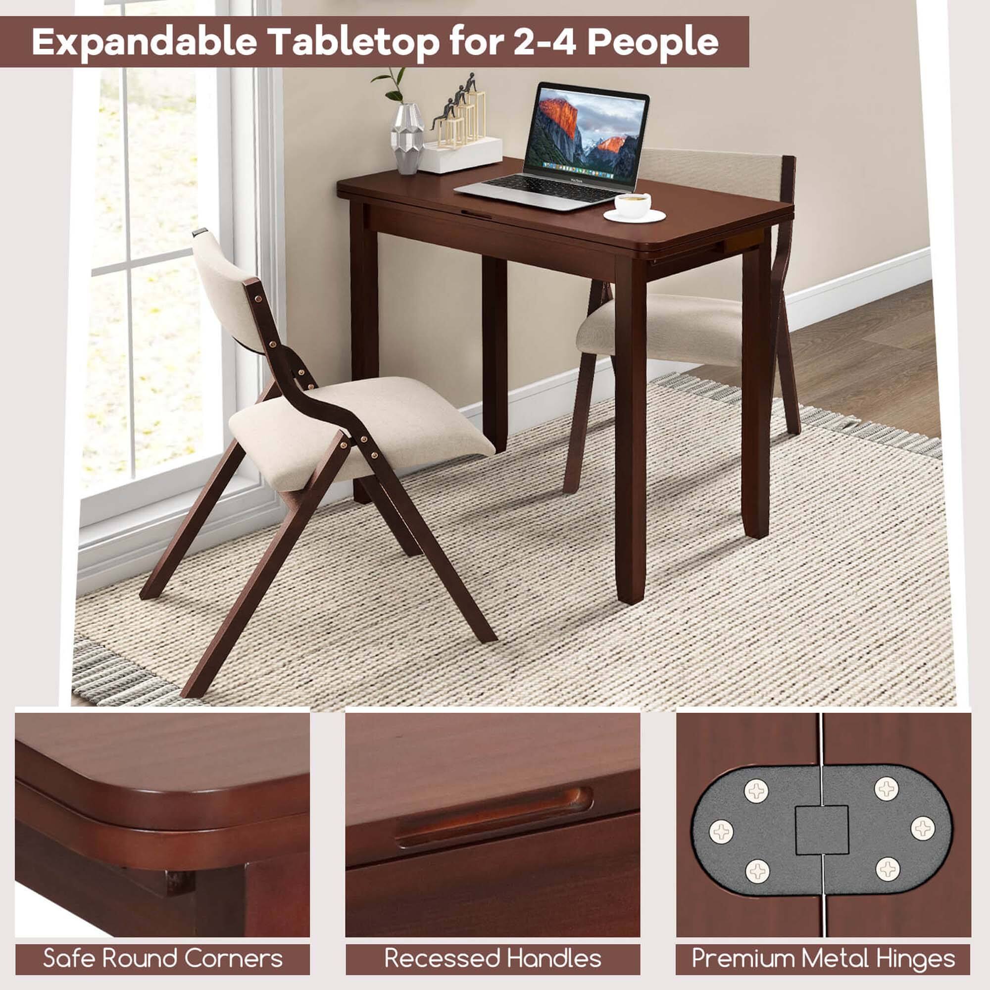 Expandable Tabletop for 2-4 People

Safe Round Corners

Recessed Handles

Premium Metal Hinges