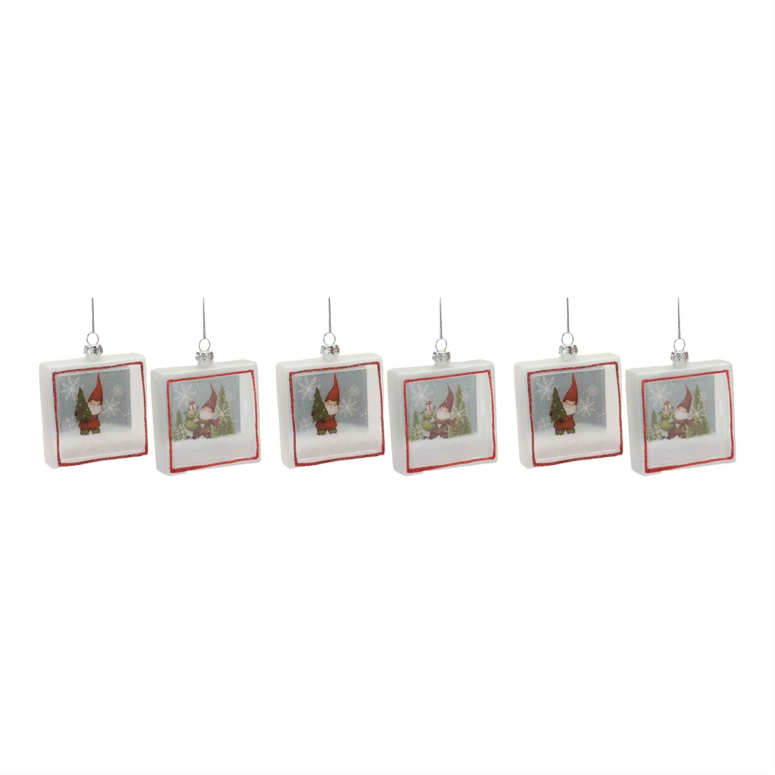 Left. BreeBe - Glass Gnome Shadow Box Ornament (Set of 6) - White, Red, Green.