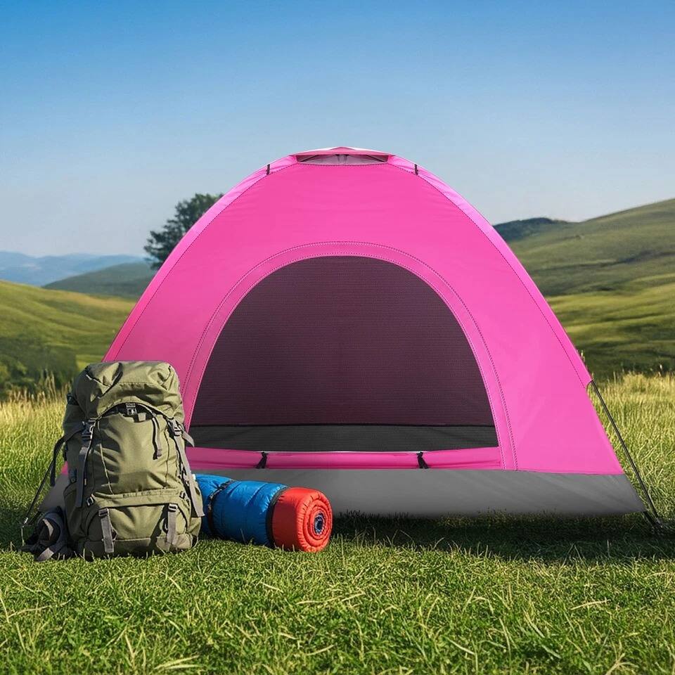 Alt View 1. Home Collection - Portable 3-4 Person Dome Camping Tent Waterproof Outdoor Shelter with Carry Bag - Pink - Pink.