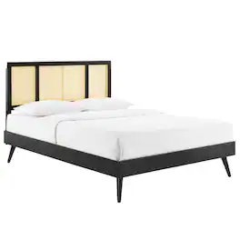 Modway - Kelsea Cane and Wood Full Platform Bed With Splayed Legs - Black
