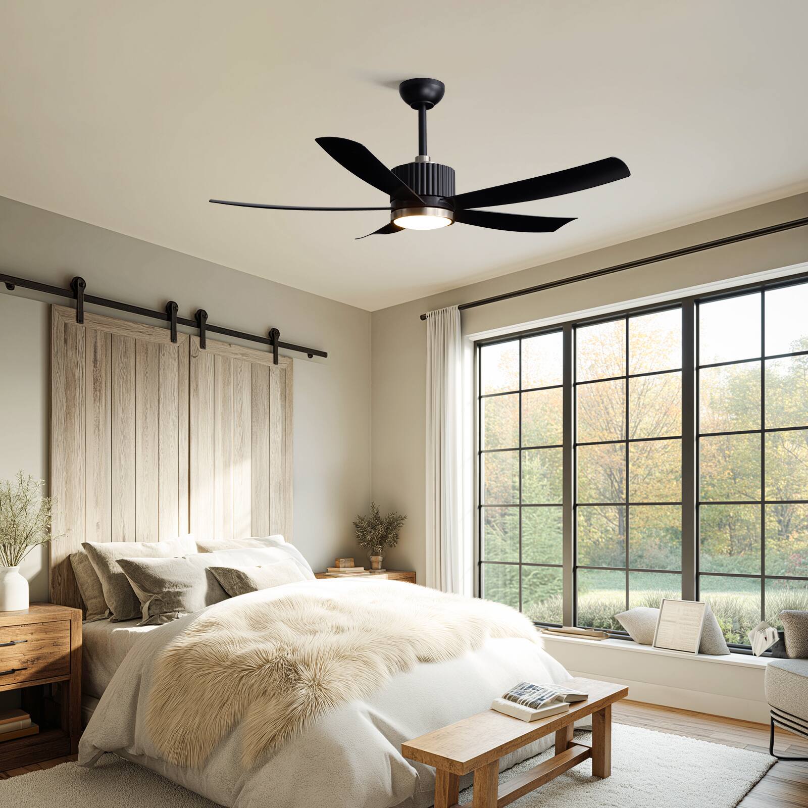 Alt View 4. Siljoy - 52" Modern Black Ceiling Fan with Light, 5-Blade DC Fan with Remote/App - BLACK.