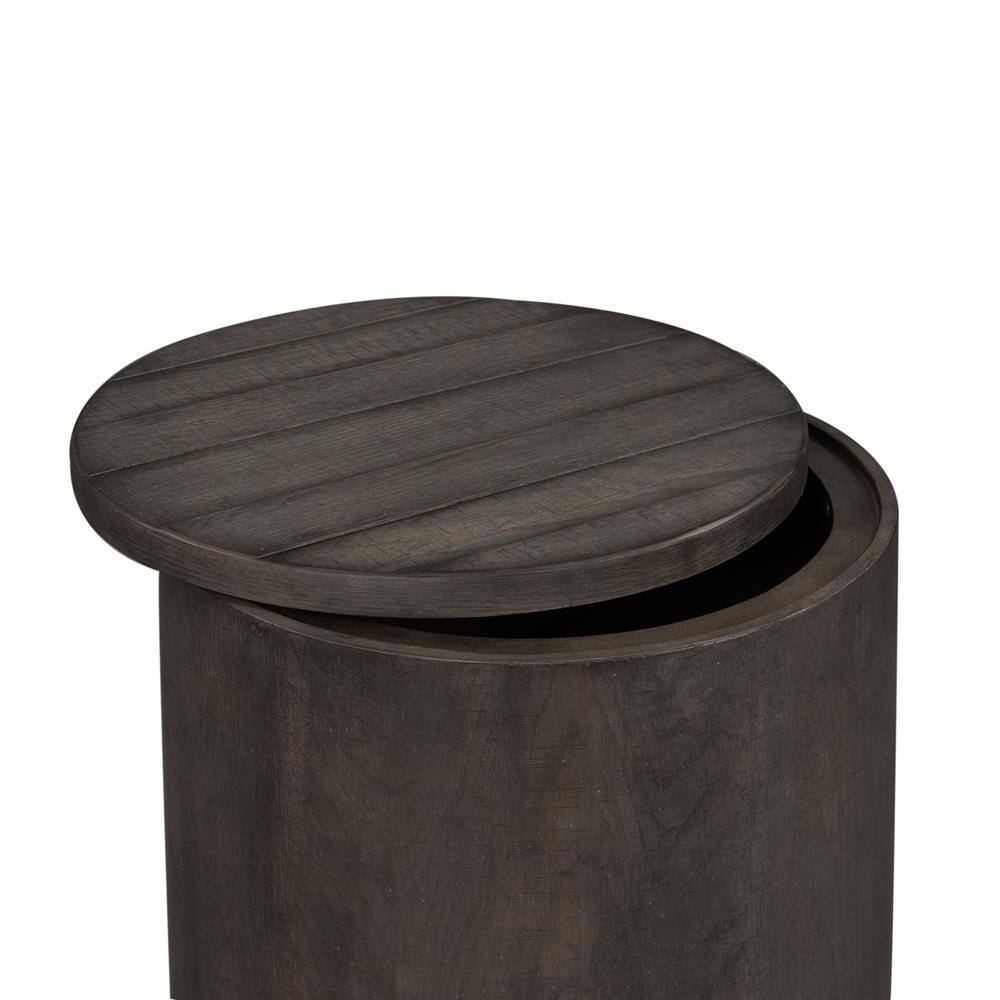 Front. Liberty Furniture Industries - Modern Farmhouse Drum End Table in Dusty Charcoal w/ Heavy Distressing - Gray.