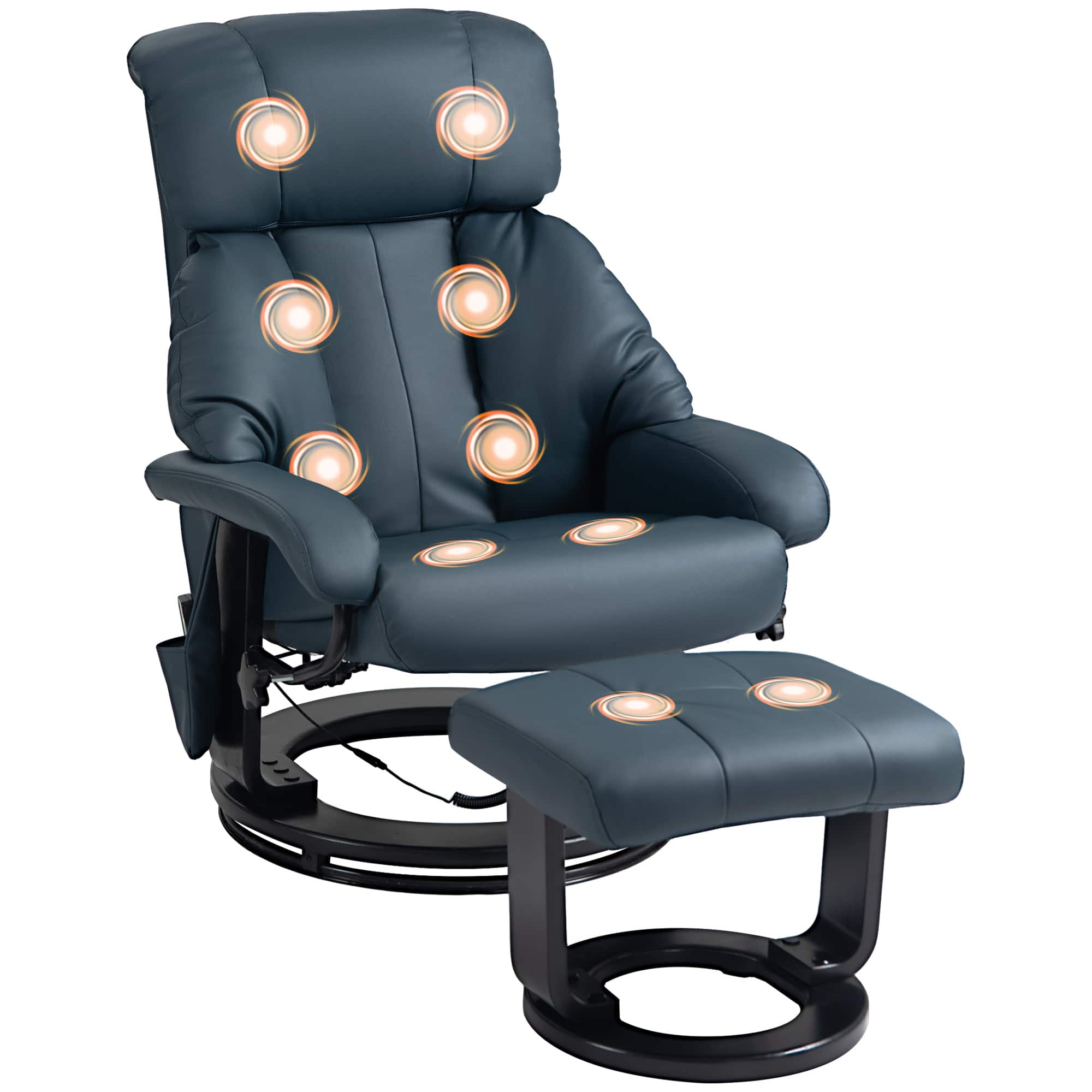 Homcom - Recliner with Ottoman, Faux Leather Reclining Chair with Massage - Blue
