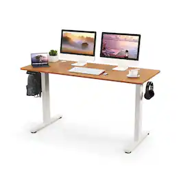 Pefilos - 55 x 24 Inches Sit Stand Home Office Desk with 3 Memory Height Settings-Natural, Office Desk, Desks, Working, Writing - Brown