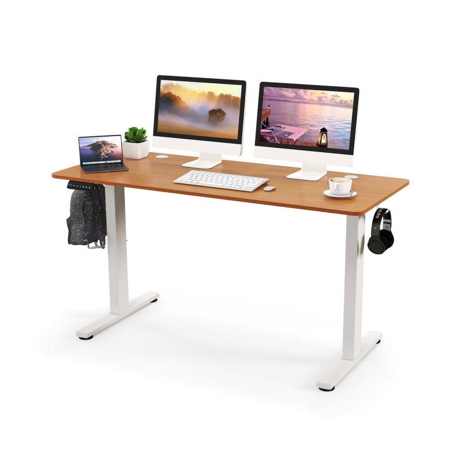 Front. Pefilos - 55 x 24 Inches Sit Stand Home Office Desk with 3 Memory Height Settings-Natural, Office Desk, Desks, Working, Writing - Brown.