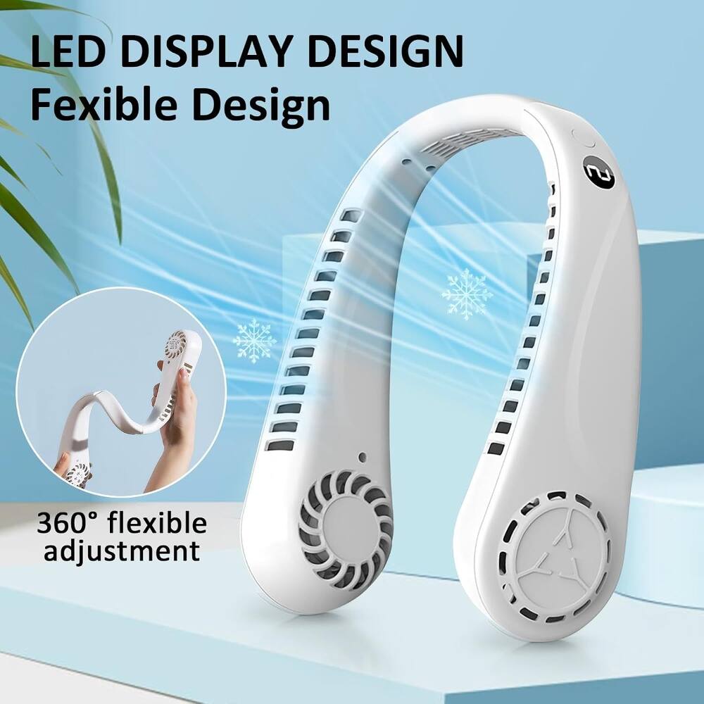 Loheer - Bladeless Neck Fan, 5 Speed Wearable Personal Fan with Screen Display, USB Rechargeable 360 Cooling for Travel