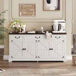 Vipbear - 65" Large Sideboard Buffet Cabinet, Kitchen Sideboard Cabinet Buffet with Storage 3 Drawers, Cabinet Storage - White