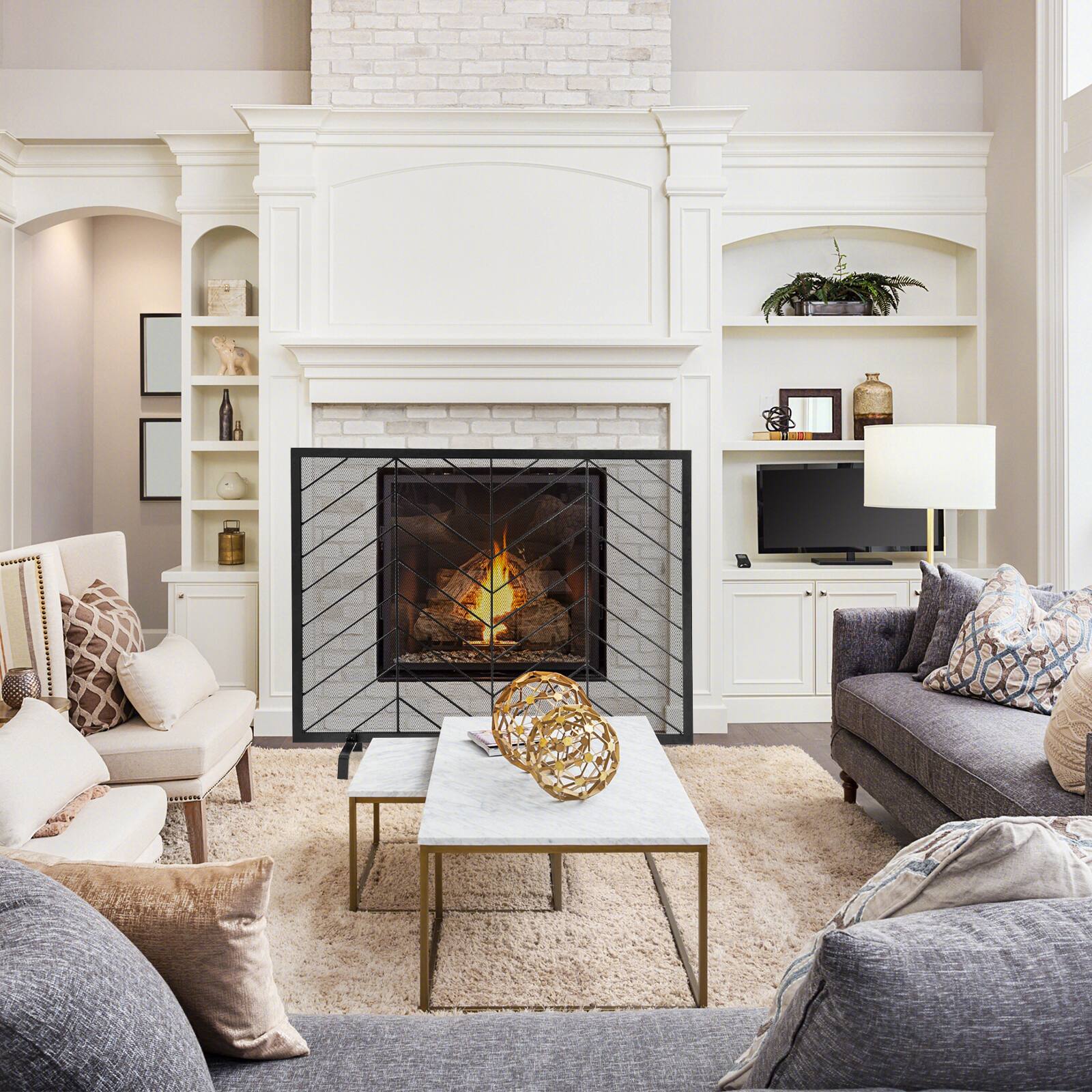 Alt View 1. Ecooso - 38 x 31 Inch Single Panel Fireplace Screen - Black.