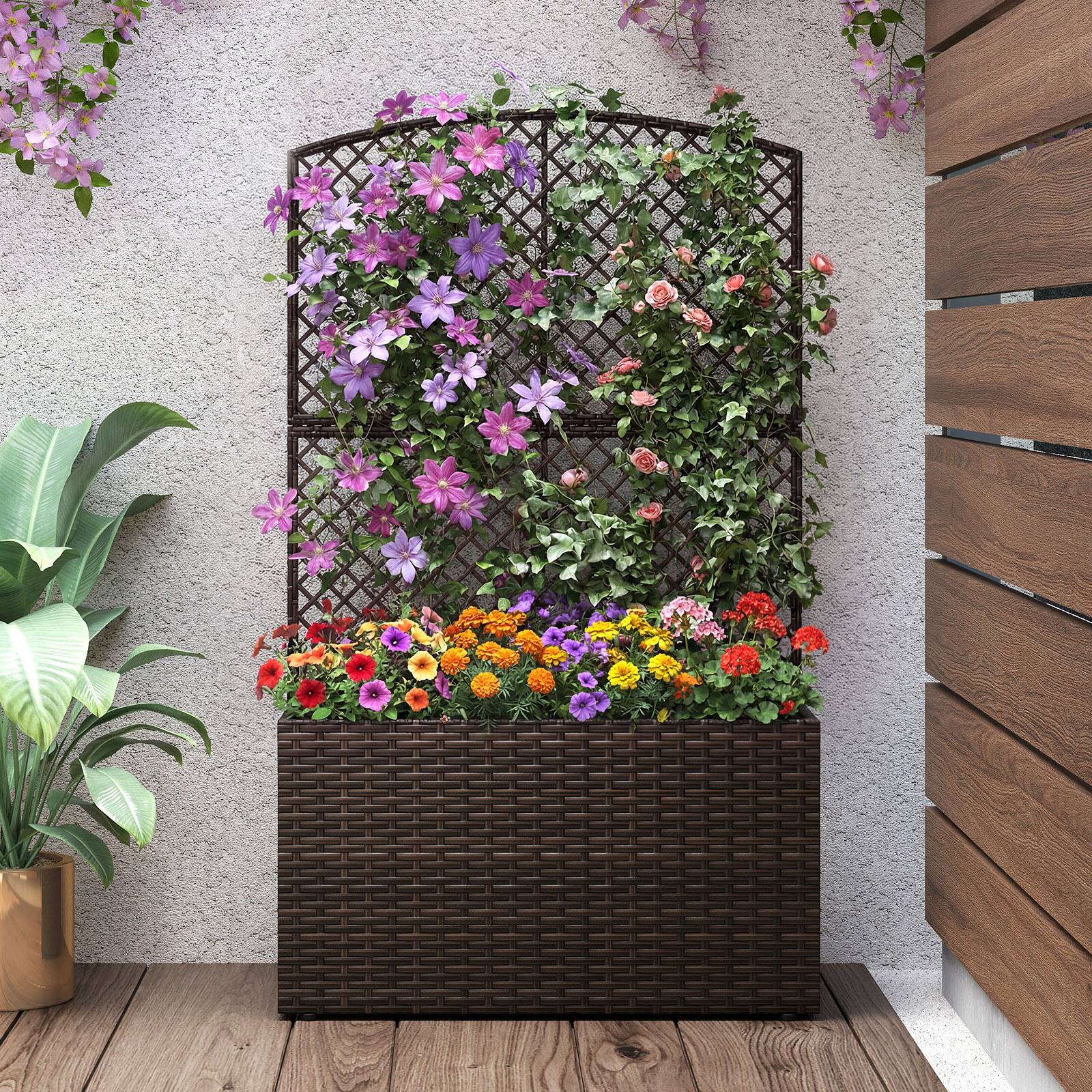 Alt View 3. Gymax - Gymax 49'' Raised Garden Bed w/ Trellis Wicker Planter Box w/ Privacy Screen Brown - Brown.