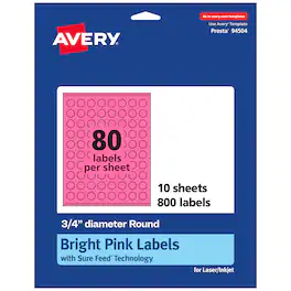 Avery - Printable Round Labels, Bright 0.75" Diameter, 800ct - Pink