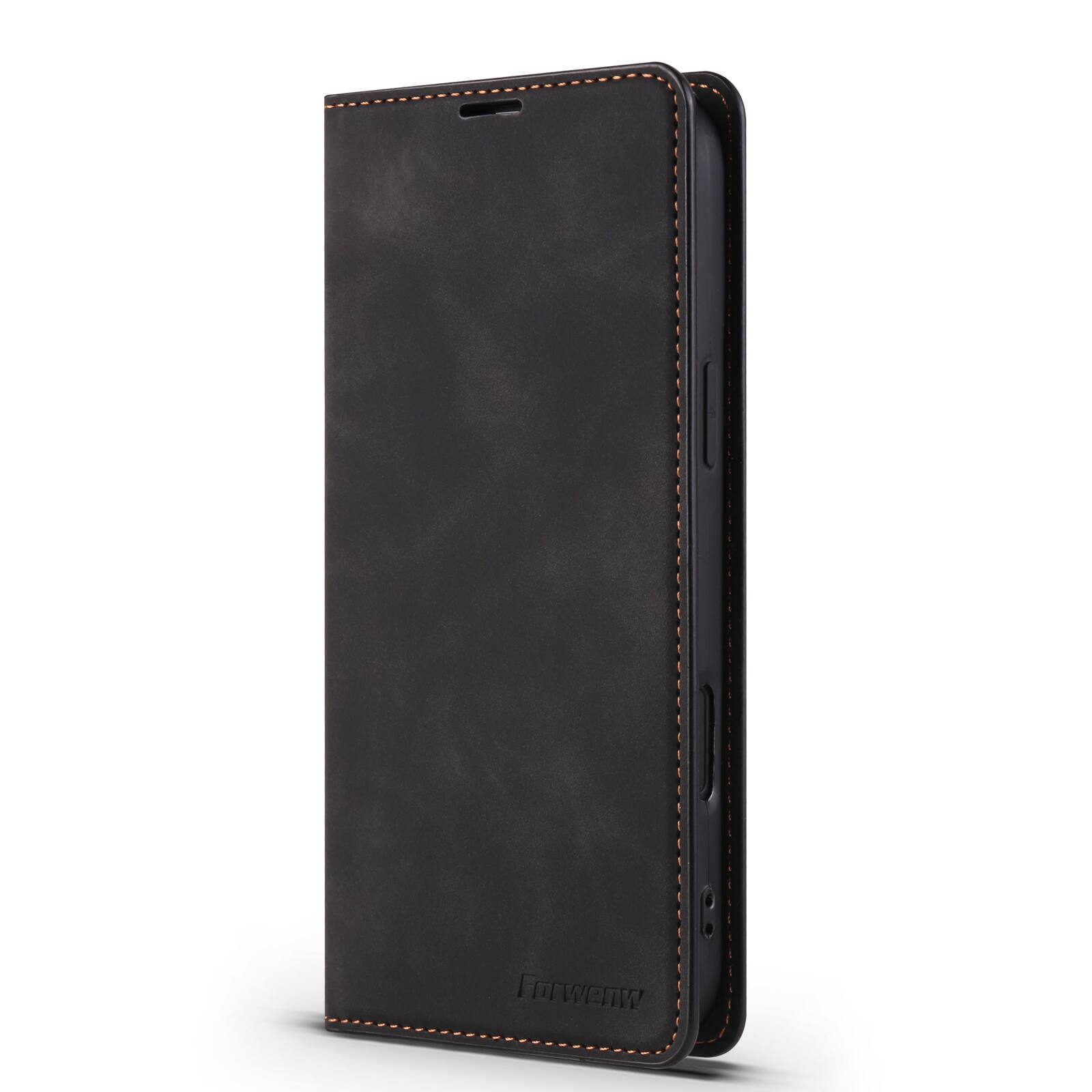 Left. Dteck - Magnetic Case For iPhone 18 Pro Max, Shockproof Wallet Card Pocket Viewing Kickstand Protective Folio PU Leather Cover - Black.