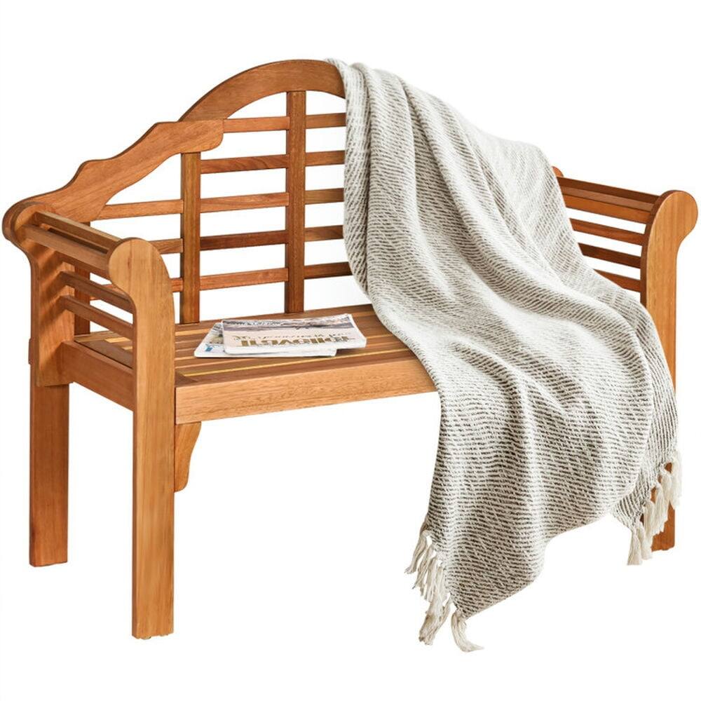 Alt View 6. Pefilos - 49 Inch Eucalyptus Wood Outdoor Folding Bench with Sturdy Solid Wood Frame, Wood Bench with Backrest Armrest - Brown.