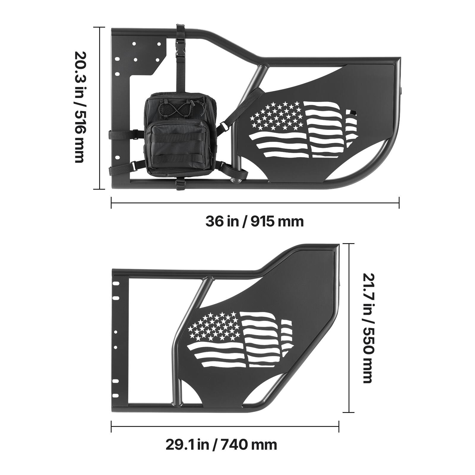 20.3 in / 516 mm  
36 in / 915 mm  
21.7 in / 550 mm  
29.1 in / 740 mm