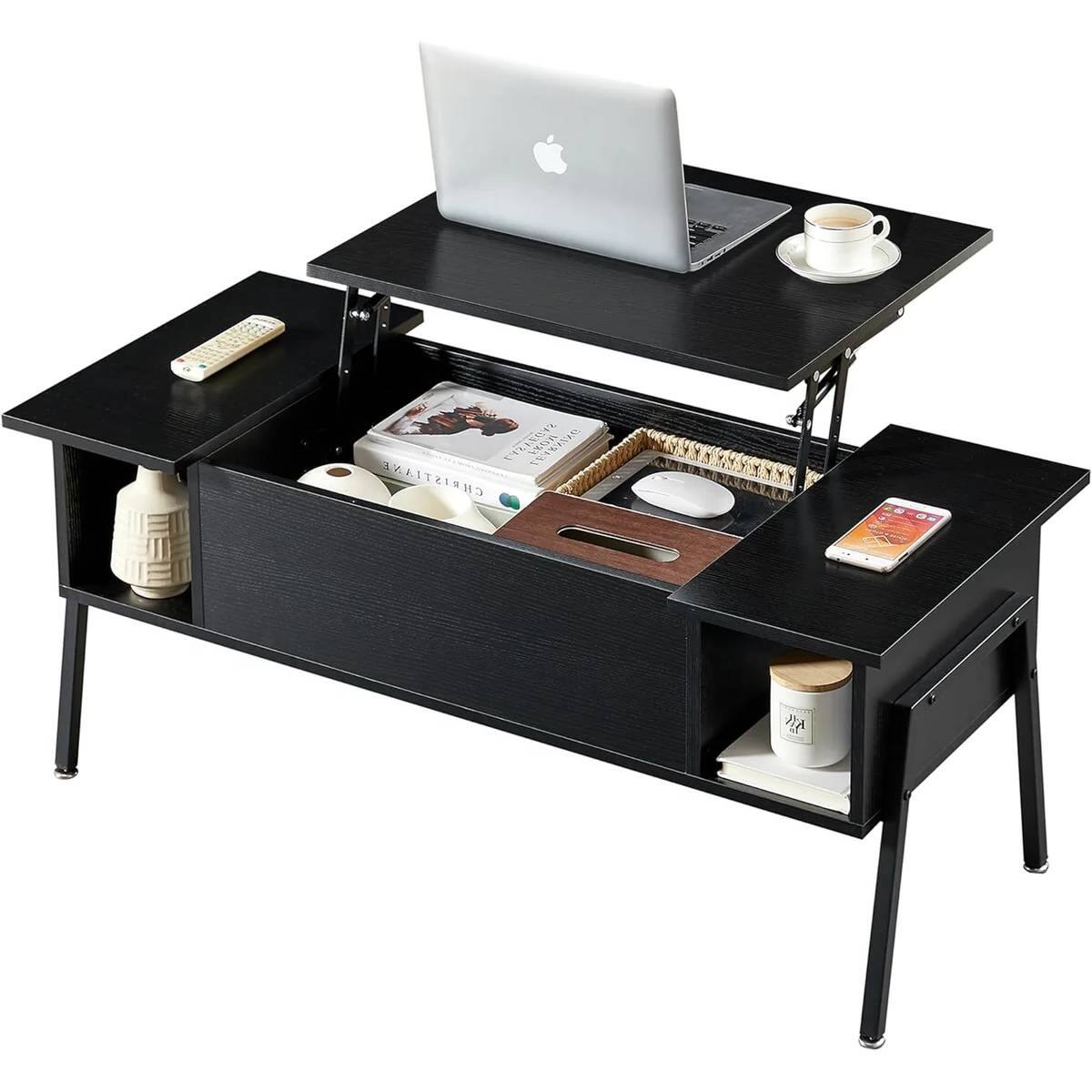 SlickBlue - Modern Coffee Table with Lift-Top Design and Lower Storage Shelf - Black
