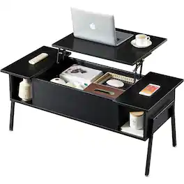 SlickBlue - Modern Coffee Table with Lift-Top Design and Lower Storage Shelf - Black