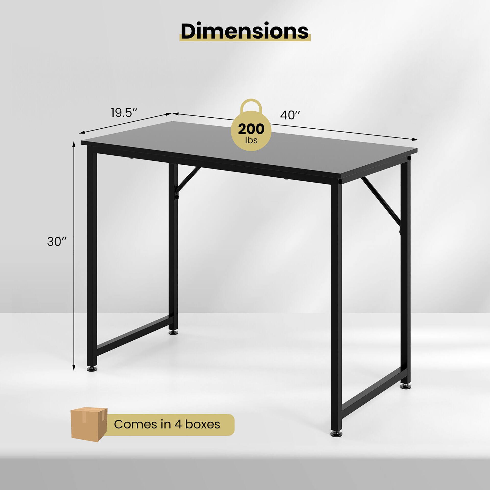 Dimensions: 19.5", 40", 30"; 200 lbs; Comes in 4 boxes