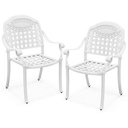 Gymax - Set Of 2 Patio Cast Aluminum Armrest Chairs Dining Stackable Outdoor - White