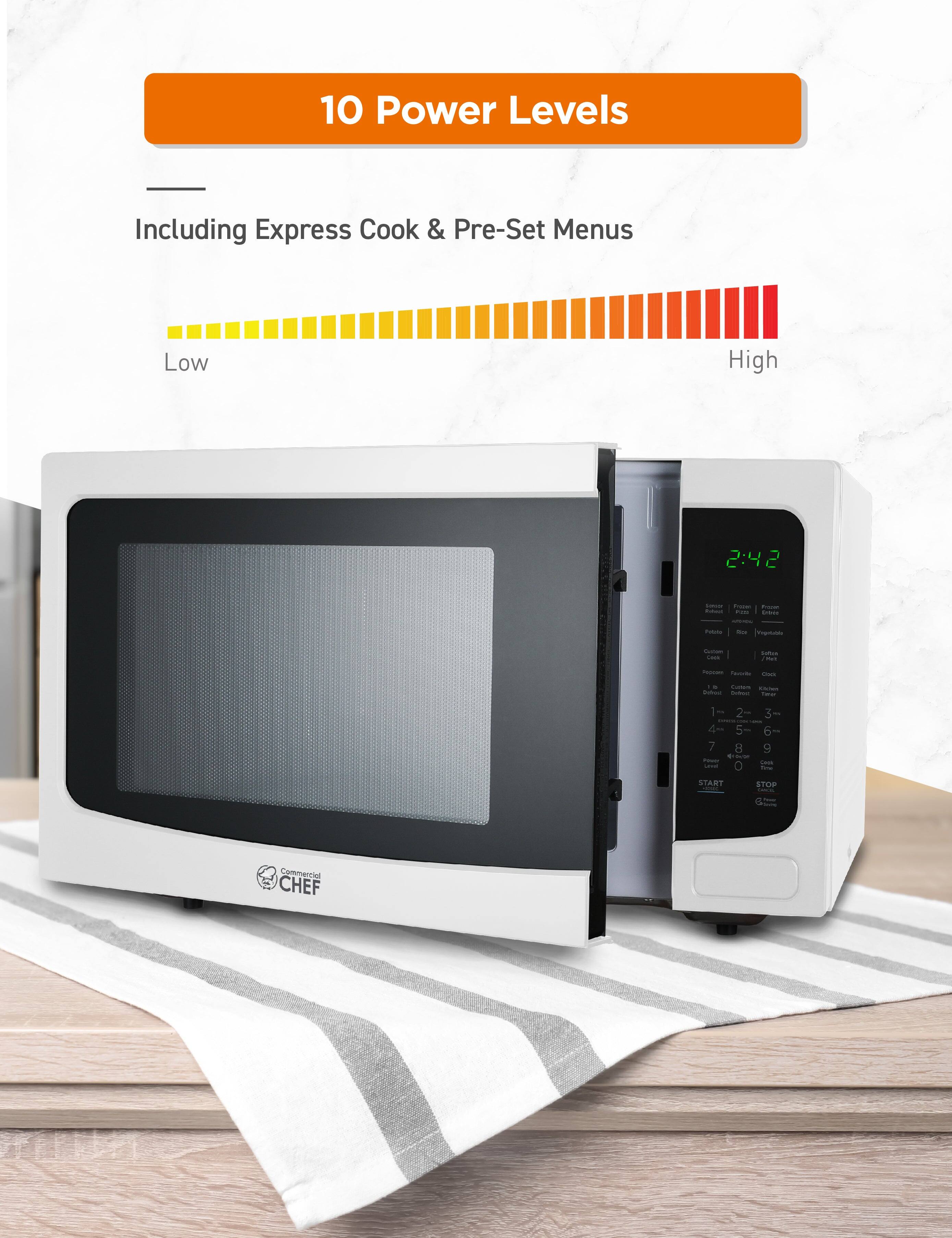 10 Power Levels
Including Express Cook & Pre-Set Menus
Low
High
2:42
1
2
3
4
5
6
7
8
9
0
START
STOP
Commercial CHEF