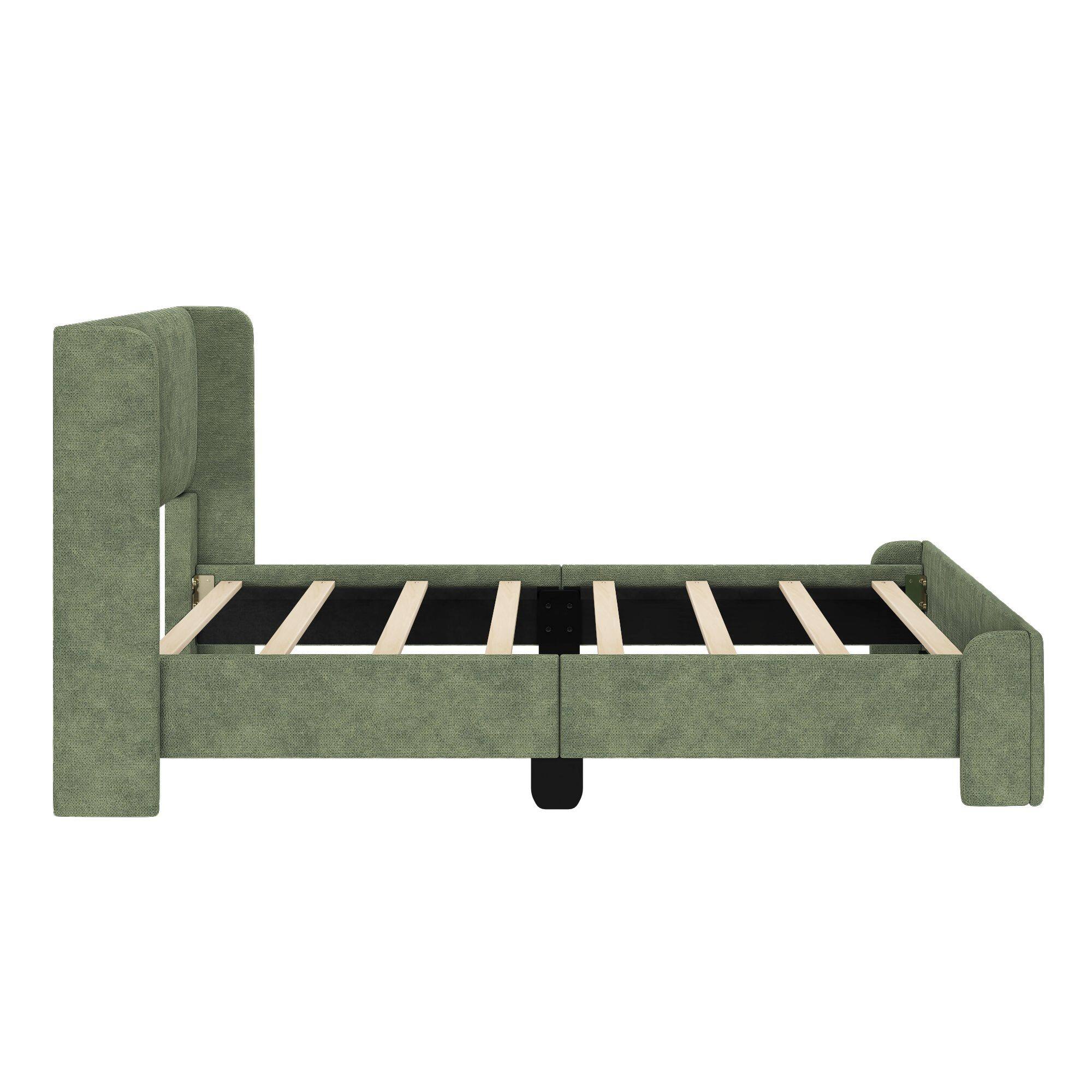 Alt View 3. Plank+Beam - Upholstered Bed with Rectangular Headboard (Twin), Green - Green.