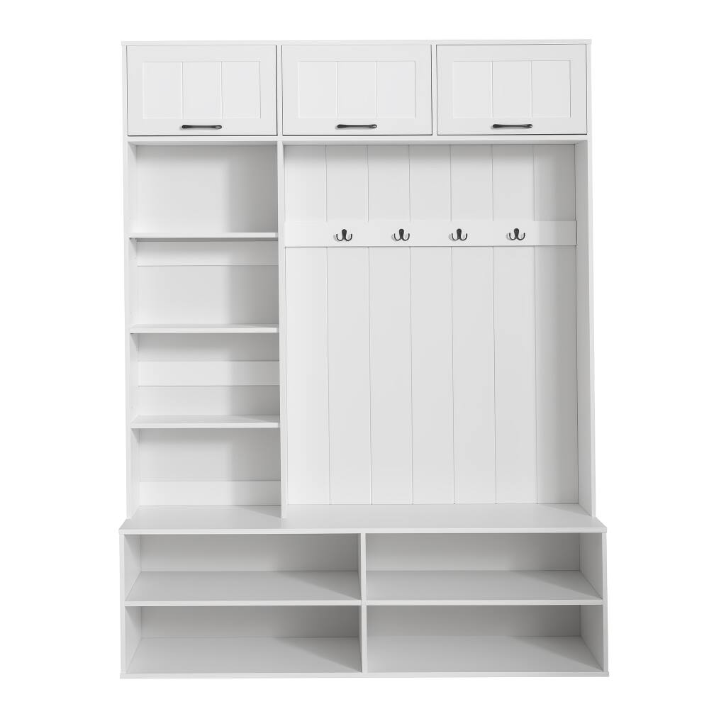 Alt View 1. Loheer - Loheer Farmhouse Hall Tree with Bench, White Entryway Storage Organizer, 76.9 Inch Height - White.