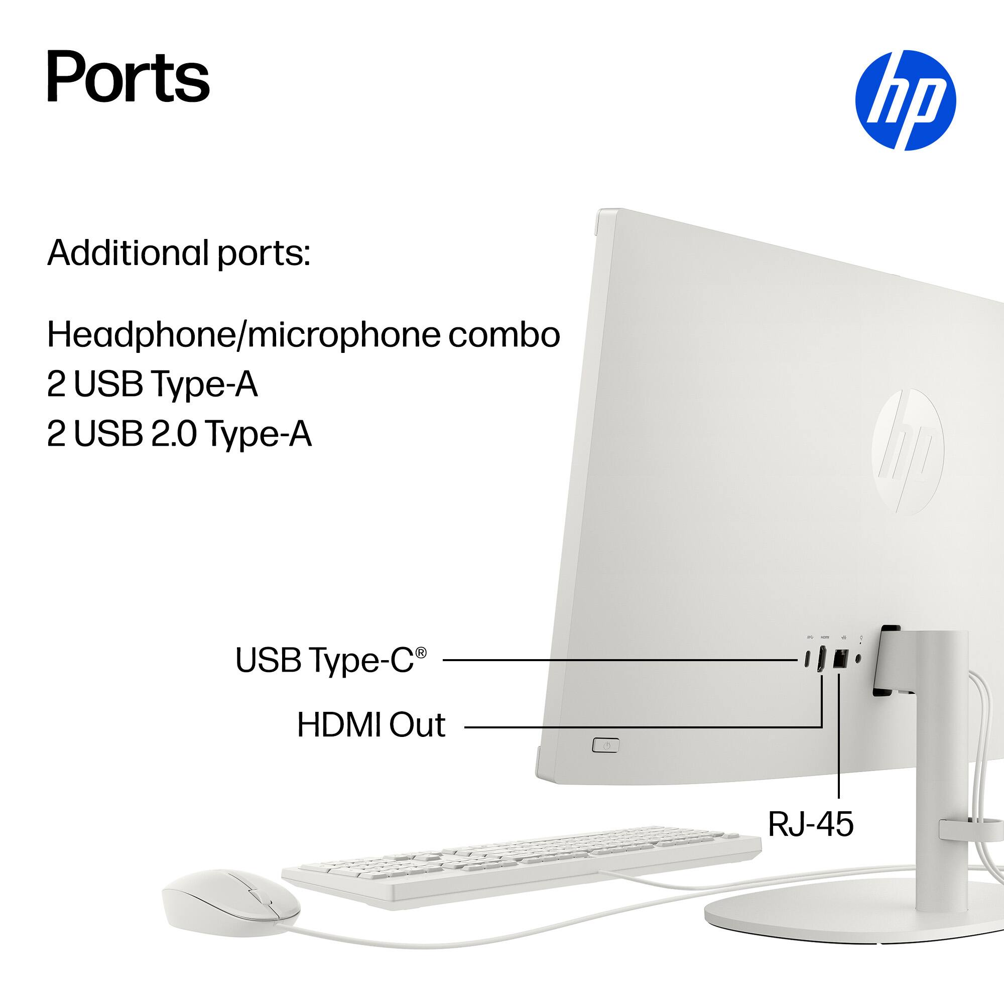 Ports

Additional ports:
Headphone/microphone combo
2 USB Type-A
2 USB 2.0 Type-A

USB Type-C®
HDMI Out
RJ-45