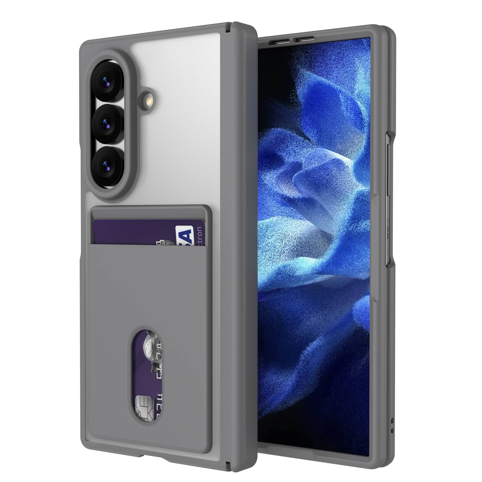 Front. Dteck - for Samsung Galaxy Z Fold8 Ultra Slim Card Slots Case,Hinge Protection Bulit in Screen Protector Rugged Hard PC Back - Gray.