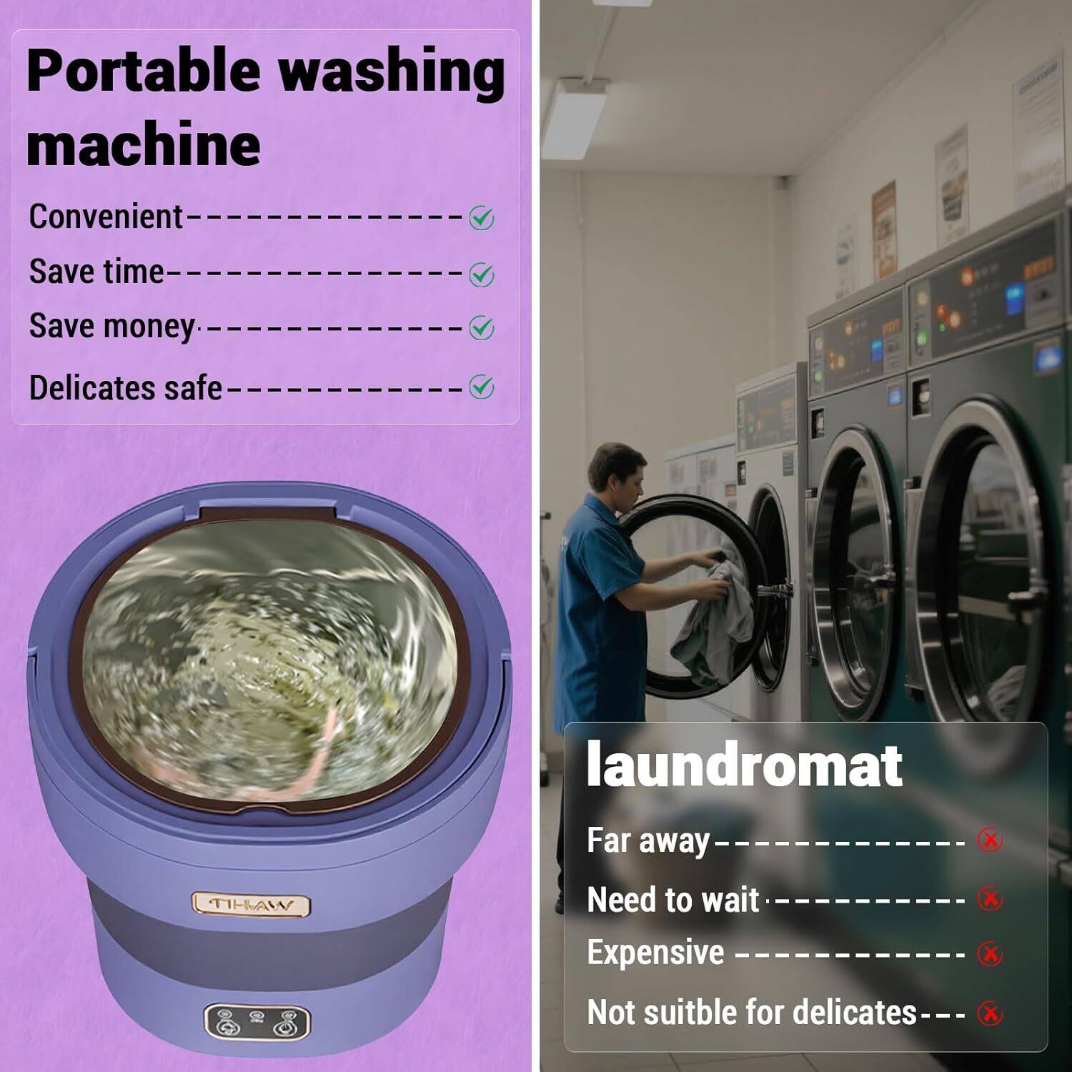 Back. Acekool - 12L Mini Portable Washing Machine and Dryer for RV Travel Hotel Laundry, Purple - Purple.