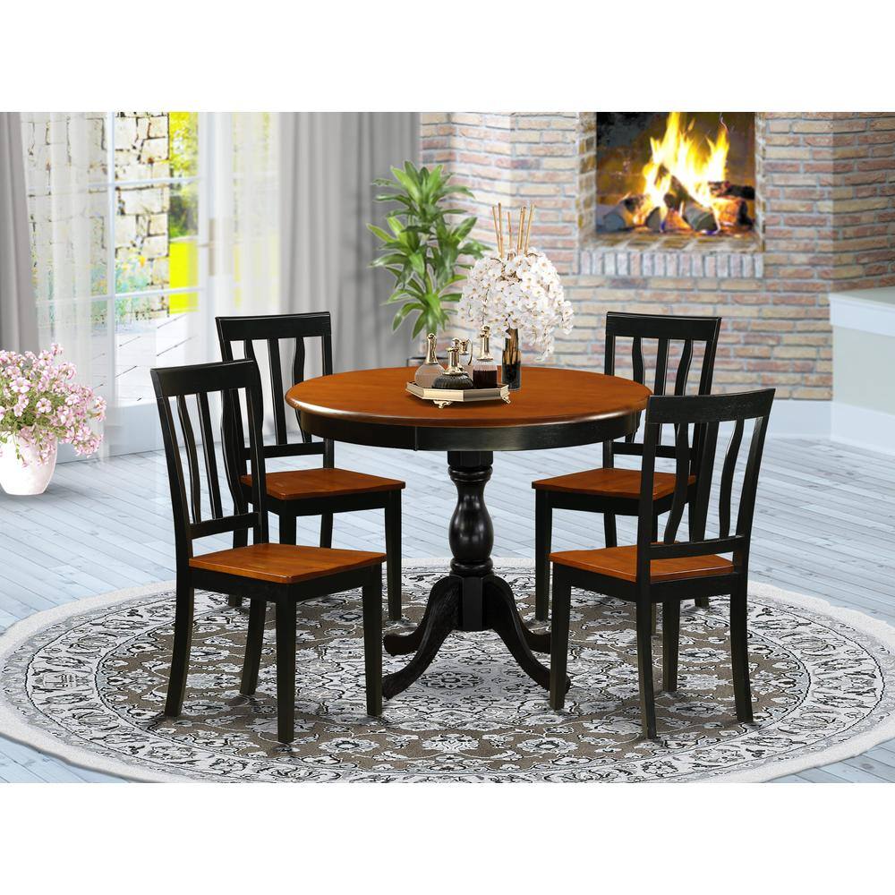 Angle. East West Furniture - East West Furniture 5-Piece Mid Century Dining Set Include a Kitchen Table and 4 Wooden Chairs with Slatted Back - - Multi-Color.