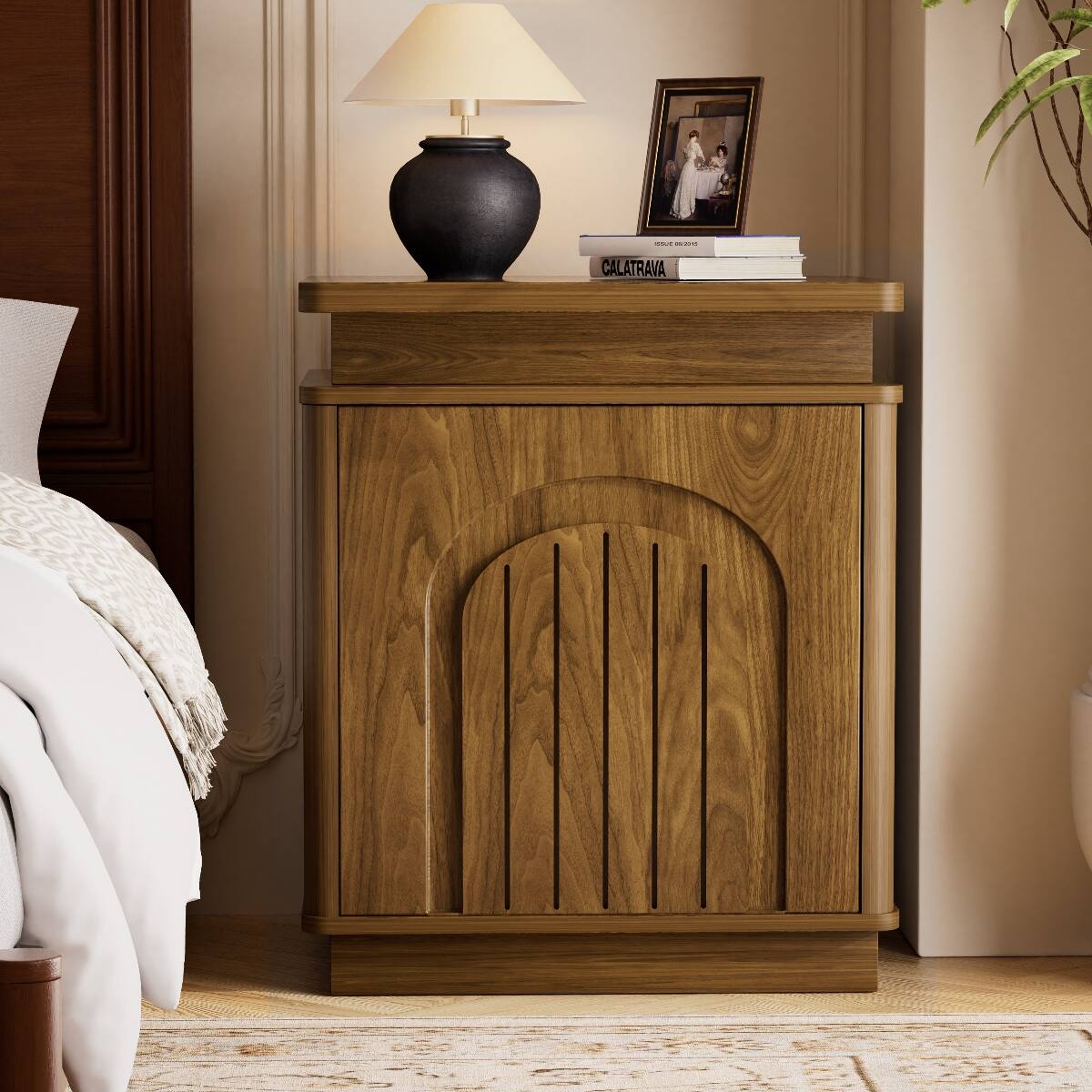 Left. Loheer - Loheer Two Piece Walnut Nightstand Set with LED Lighting - Walnut.
