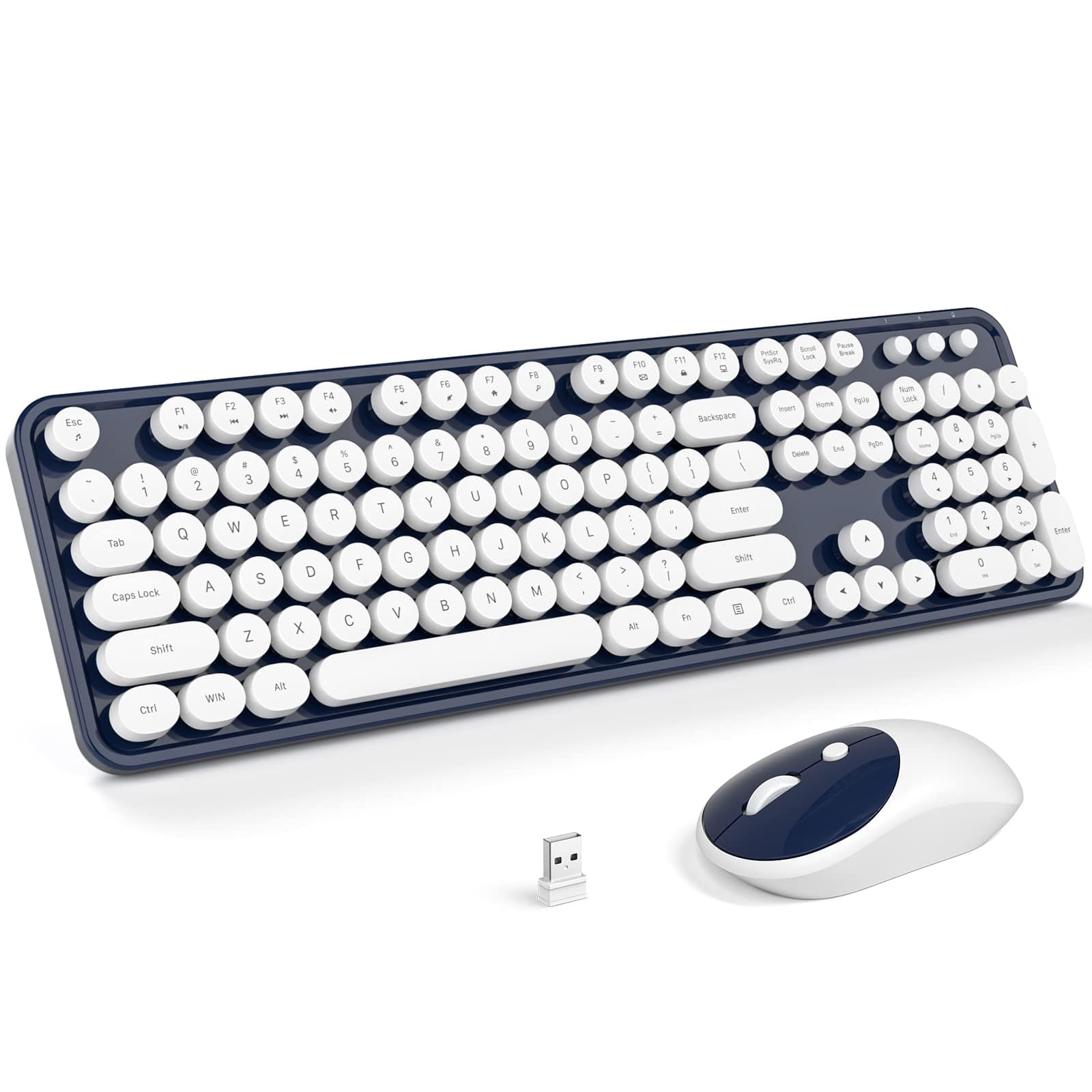 Reds Spade - And Mouse Typewriter Full Size With Number Pad 2 In 1 Connected For Windows 7 8 10 Laptop Desktop Pc Computer - Dark Blue