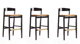 Manhattan Comfort - Klismos Mid-Century Modern Wood Upholstered Barstool - Set of 3 - Camel