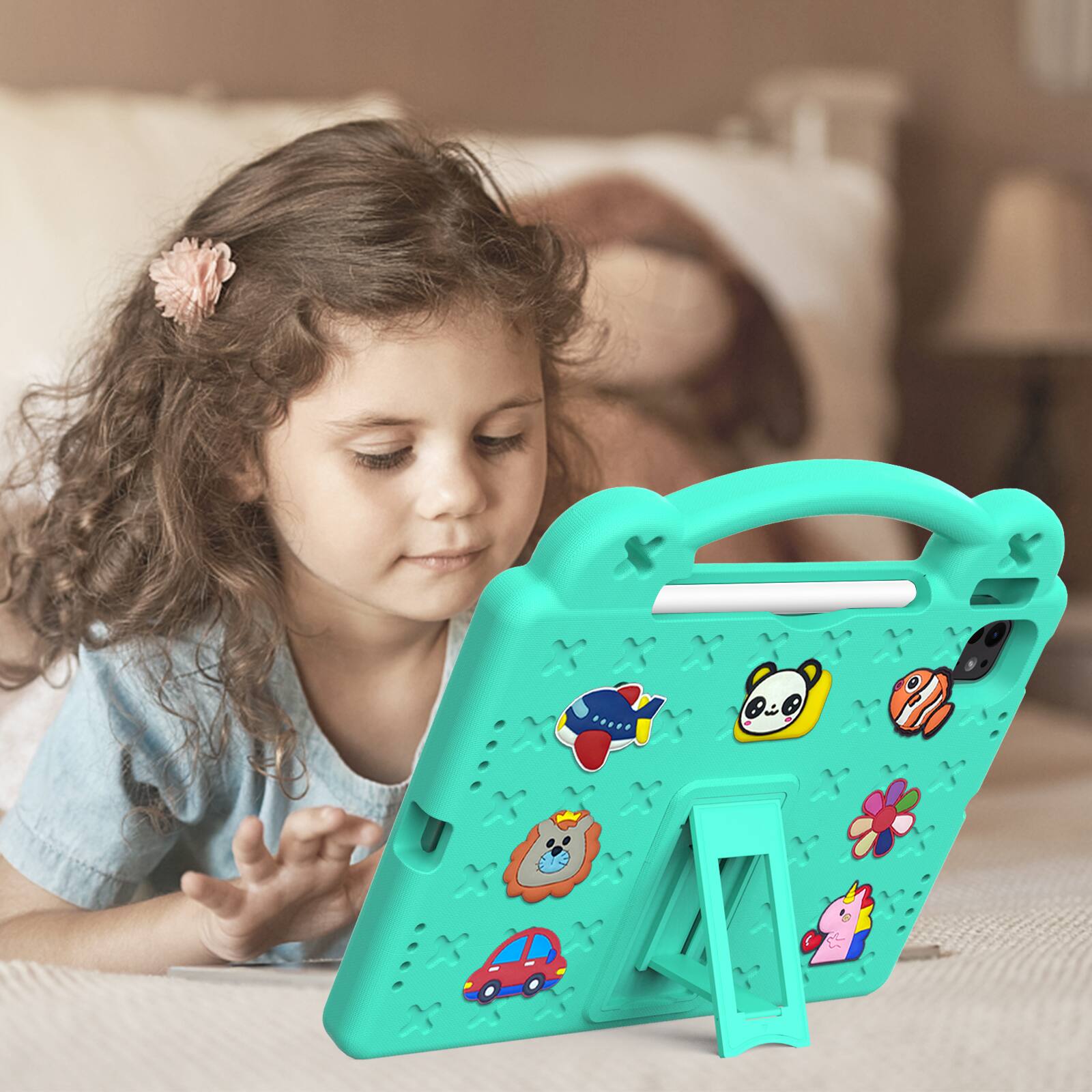 Alt View 4. UUCOVER - Kids Case for iPad Air 11-inch M4 M3 M2 (2026/2025/2024),Shockproof EVA Case Handle Adjustable Stand Cover - Mint.