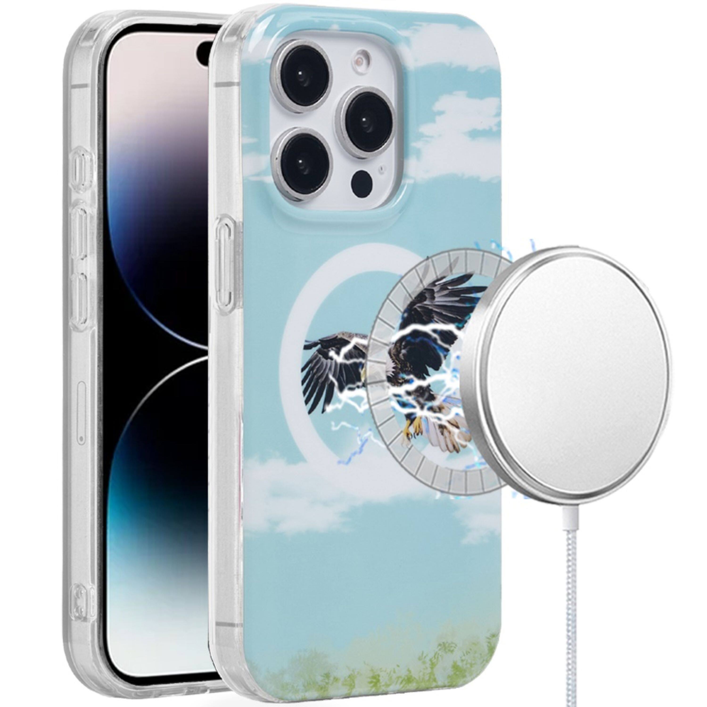 Angle. Kitcheniva - Dual Layer Magnetic TPU Case For iPhone 14 Pro Max Eagle - Multicolor.