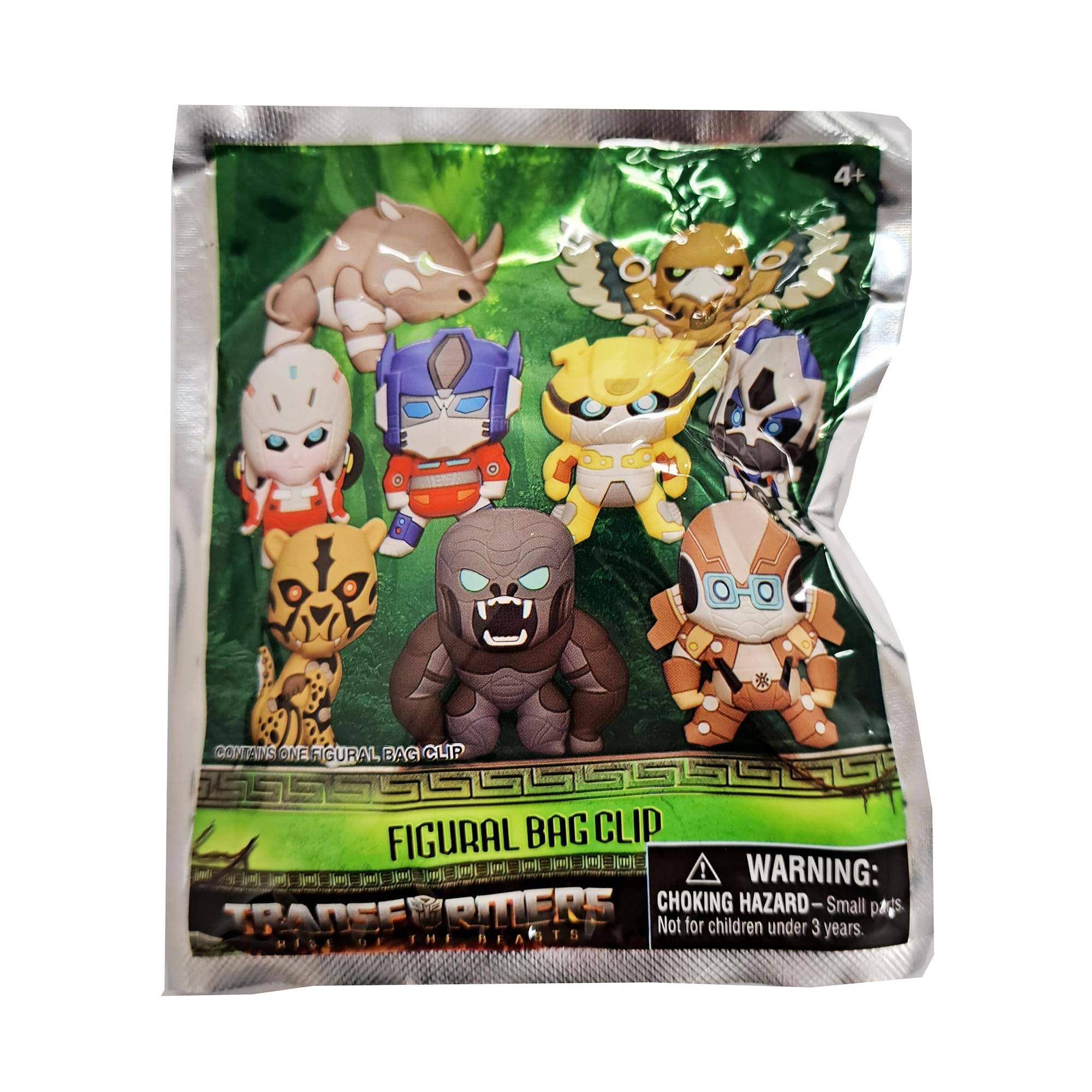 Sure, here is the corrected and grouped text from the image:

---

**Figural Bag Clip**

**Transformers**

**Warning: Choking Hazard - Small parts. Not for children under 3 years.**

**Contains one figural bag clip.**

---

**4+**

---