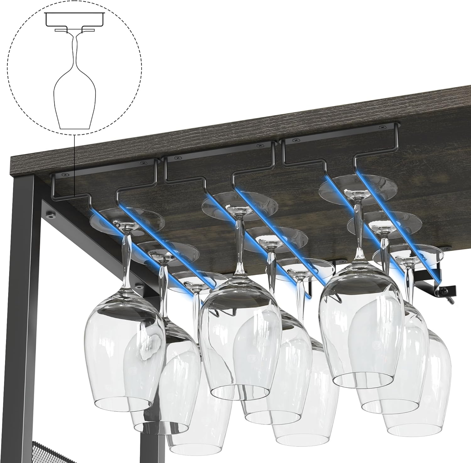 Back. Homhougo - Dark Gray Wine Bar Rack Cabinet with Detachable Wine Rack, Industrial Coffee Bar, Farmhouse Sideboard - Dark Gray.