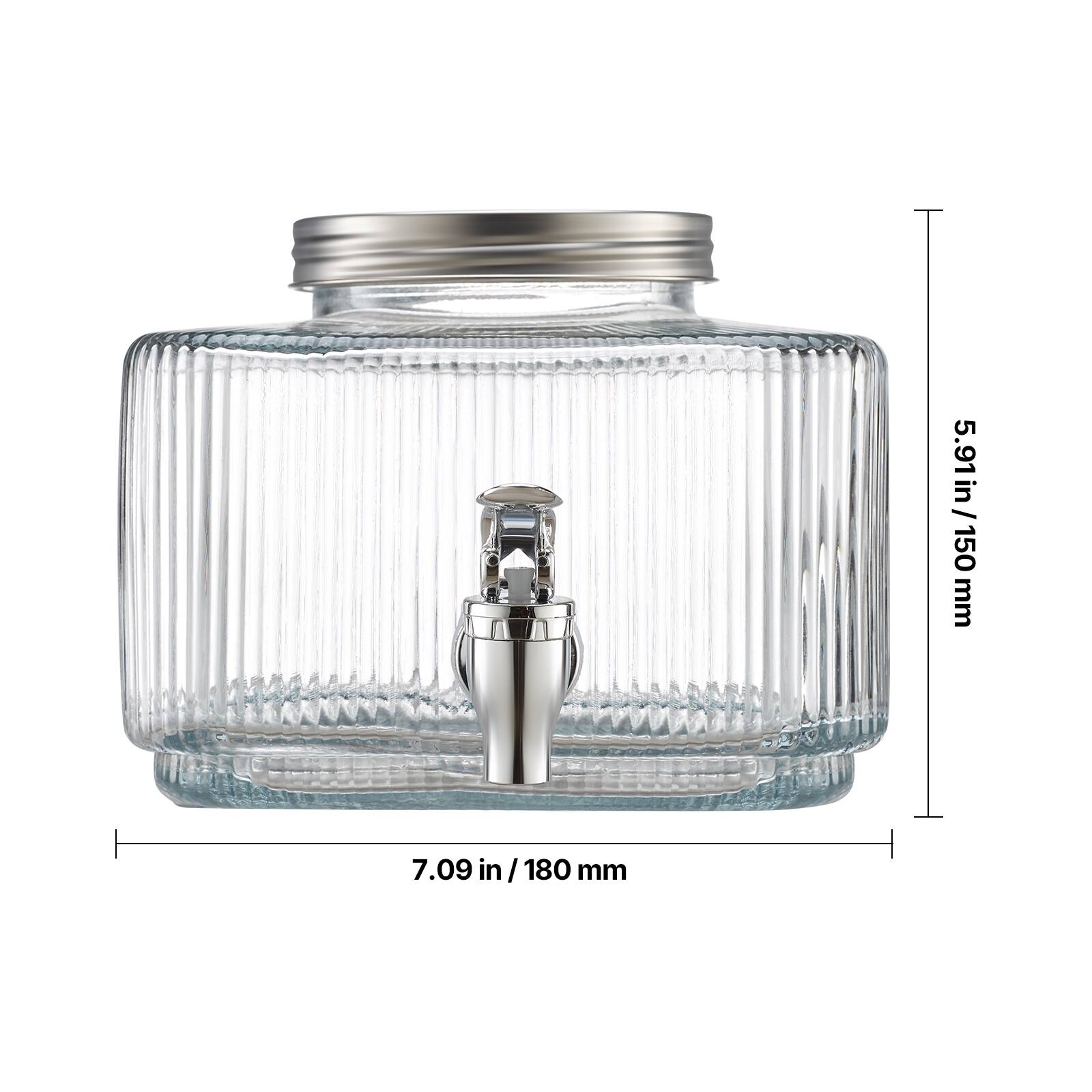 VEVOR - Beverage Dispenser, 0.8 Gallon Drink Dispensers for Parties, Glass Juice Dispenser with No-Drip Spigot and Lid - Transparent - Thumbnail 2