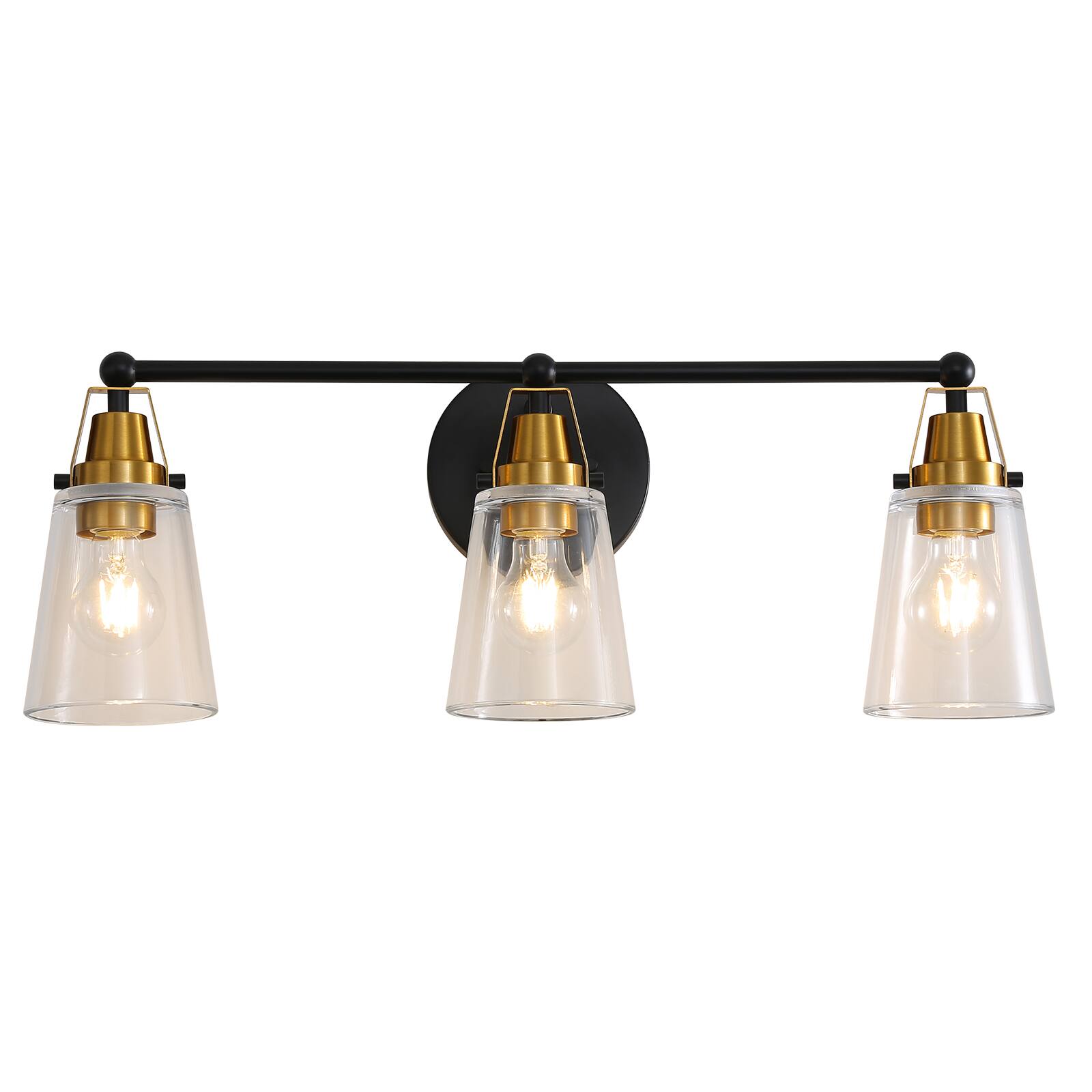 Alt View 2. Sofucor - 25.7'' Bathroom Vanity Lights Toilet Mirror Lamp Fixture LED Lights Glass with 3 E26 Bulbs Base for Kitchen Living Room - Black-Gold.