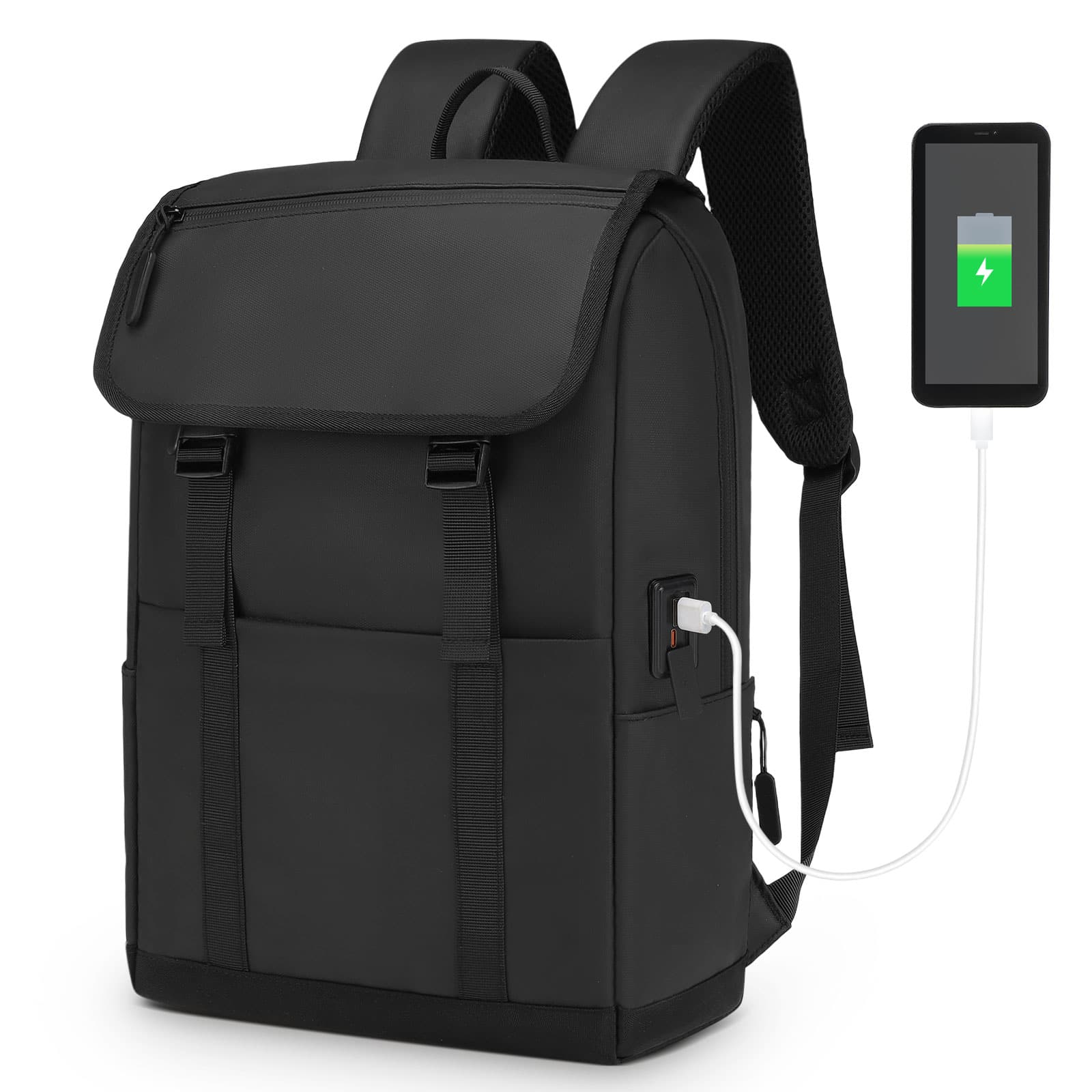 Unique Bargains - Rucksack Backpack for Men Women, Medium Casual Daypack Weekender Bags Lightweight TSA-Approved for Business Work Daily - Black