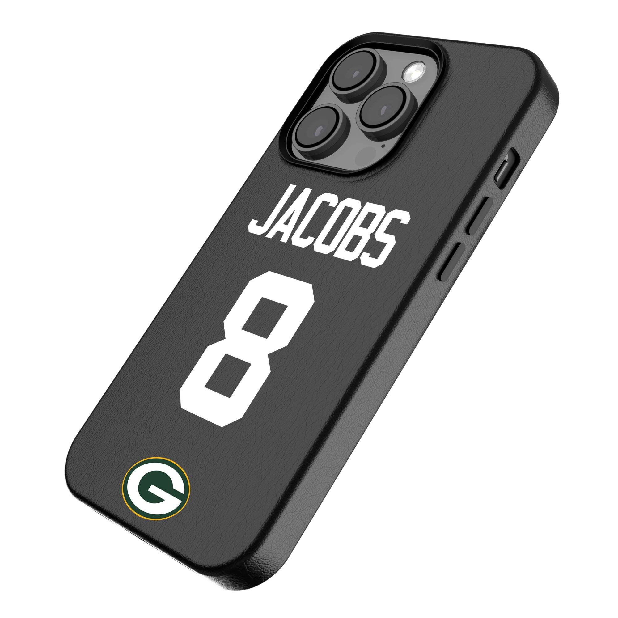 Alt View 1. Keyscaper - Josh Jacobs-Black Green Bay Packers iPhone Magnetic Bump Case - 14 Pro Max - Black.