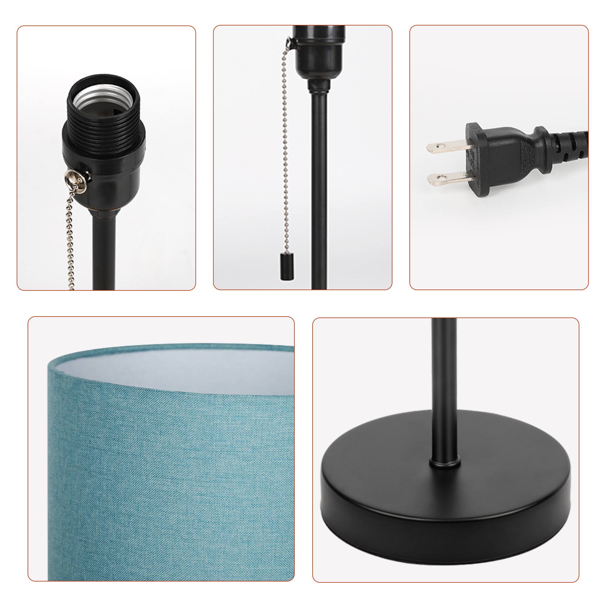 Left. Oumilen - Pull Chain Black Metal Table Lamp with Teal Linen Shade.