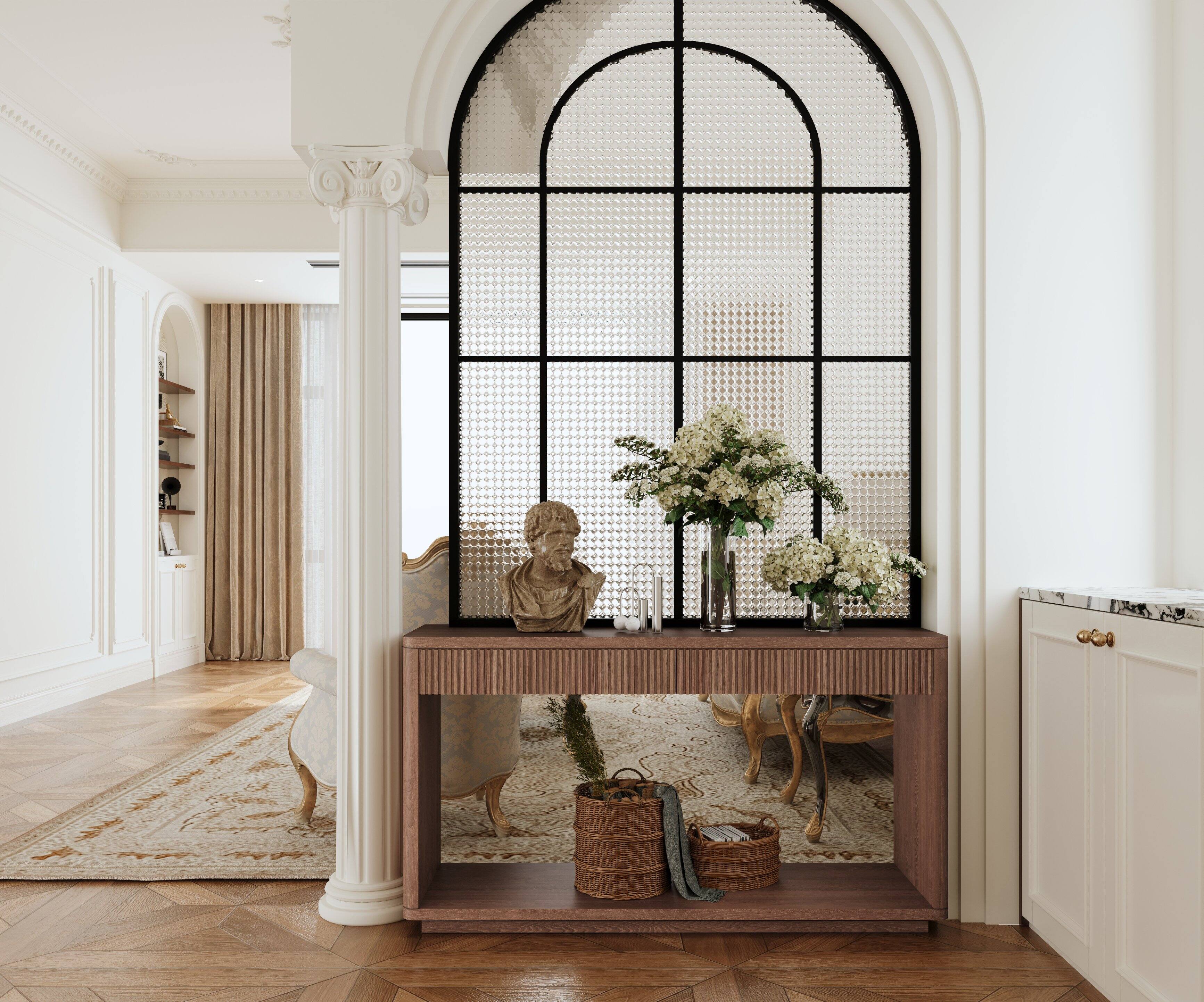 Alt View 5. Loheer - Loheer Fluted Console Table, 60 In Walnut Console Table with 2 Drawers, Modern Sofa Table Behind Couch for Entryway - Walnut.