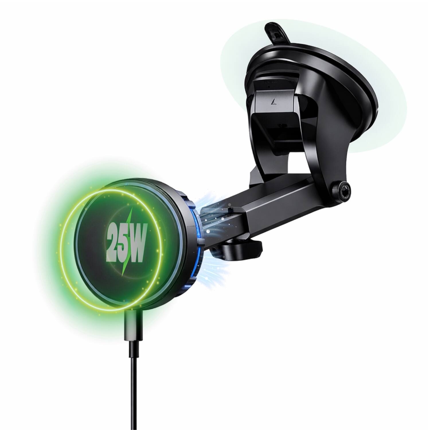 Front. Esoulk - 25W Qi 2.2 Cooling Magnetic Wireless Car Charger  For Dashboard and Windshield Compatible with iPhone 17 Pro Max - Black.