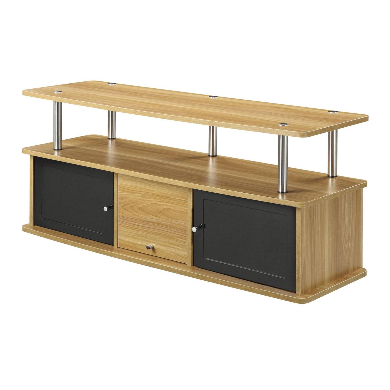 Left. SlickBlue - Sleek 50-Inch TV Stand in Wood Finish for Home Entertainment - Light Oak, Black.