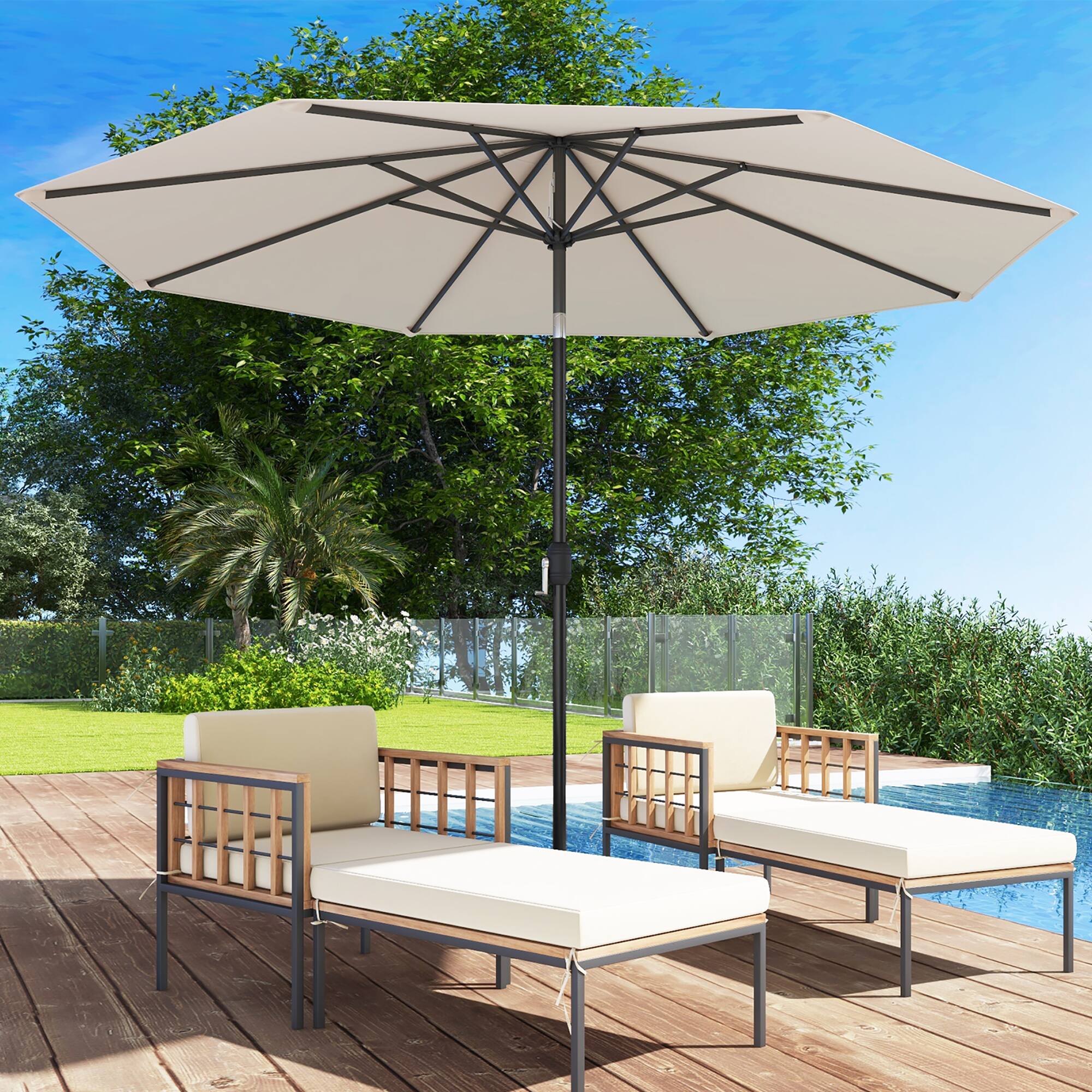 Alt View 1. Gymax - Gymax 300 CM Patio Umbrella Heavy Duty Market Umbrella w/ Tilt Mechanism Crank Handle Beige - Beige.