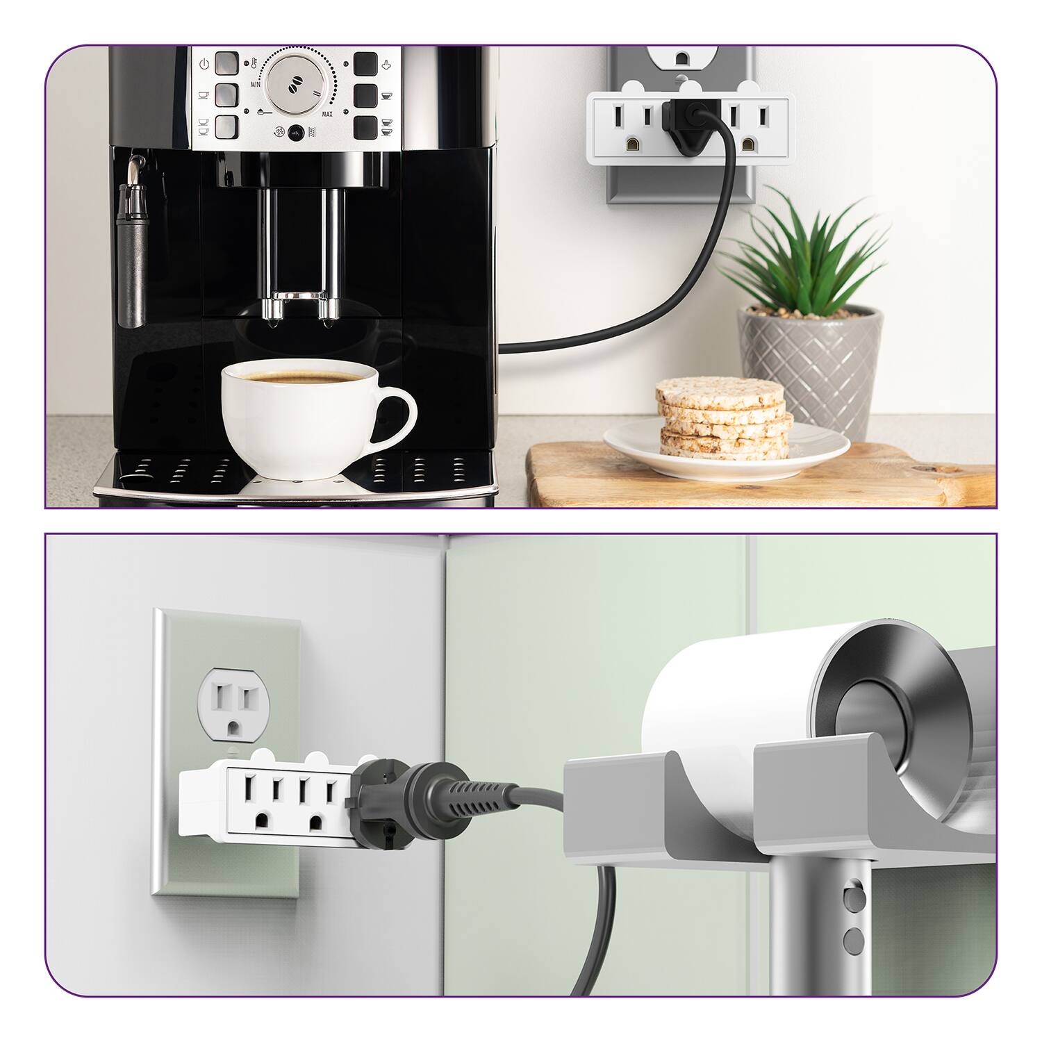 Back. Fosmon - [ETL Listed] 3x Electrical Outlet Extender Multi Plug Wall Outlet(3-Outlet), Surge Protector, 3-Prong Swivel Plug - White.